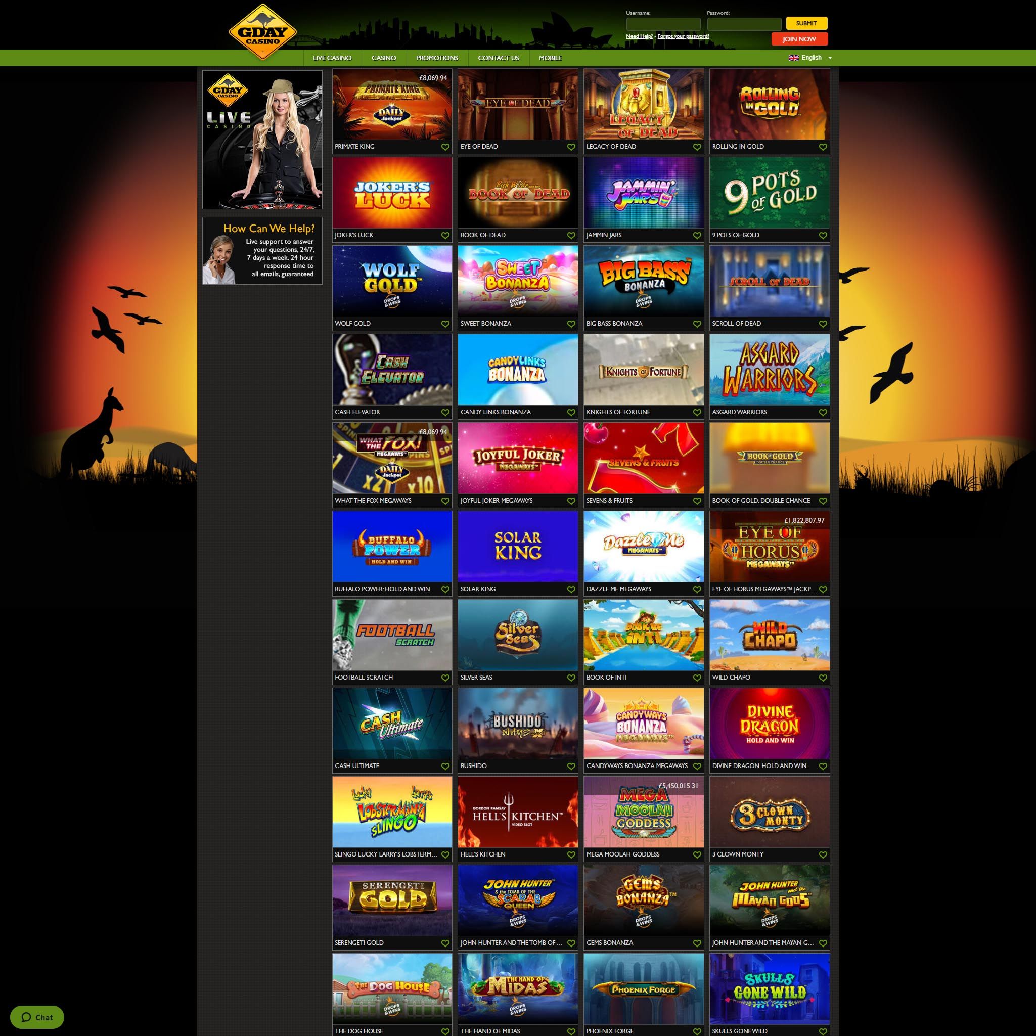 GDay Casino full games catalogue