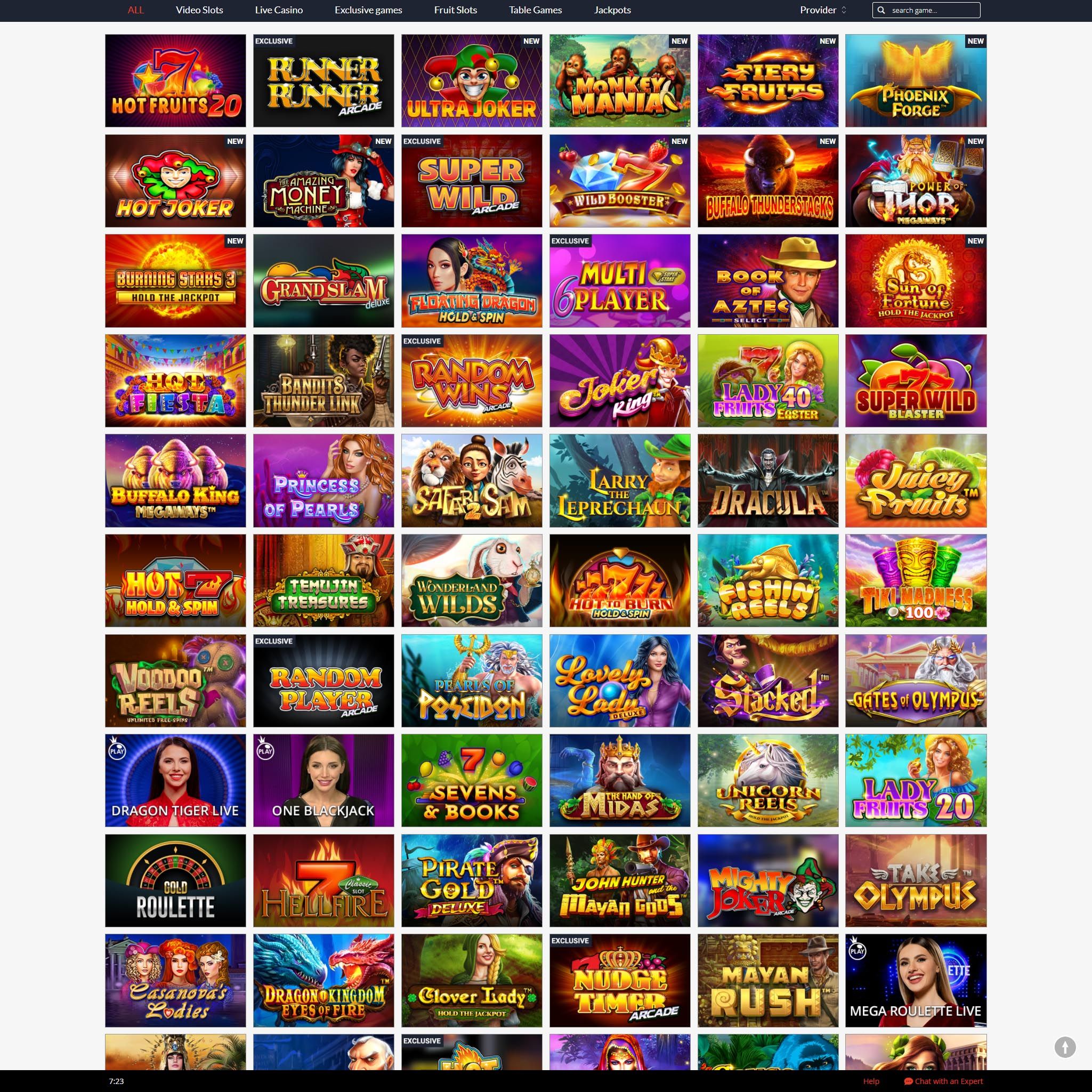 Fruits4Real Casino full games catalogue