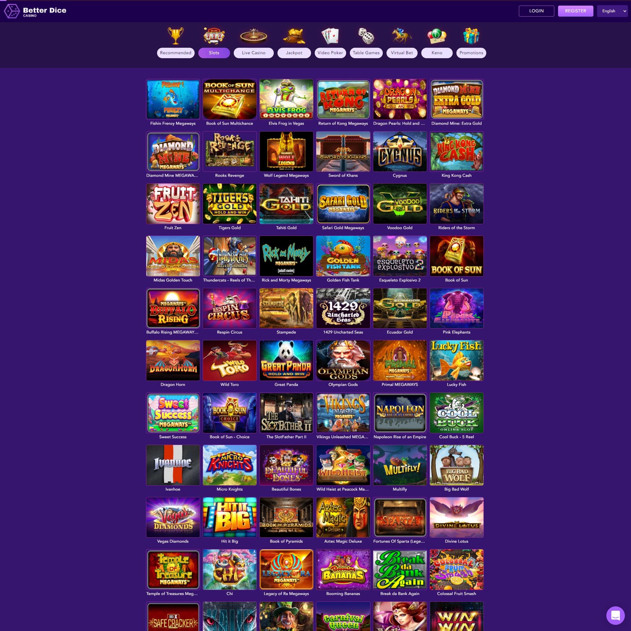 Better Dice Casino full games catalogue