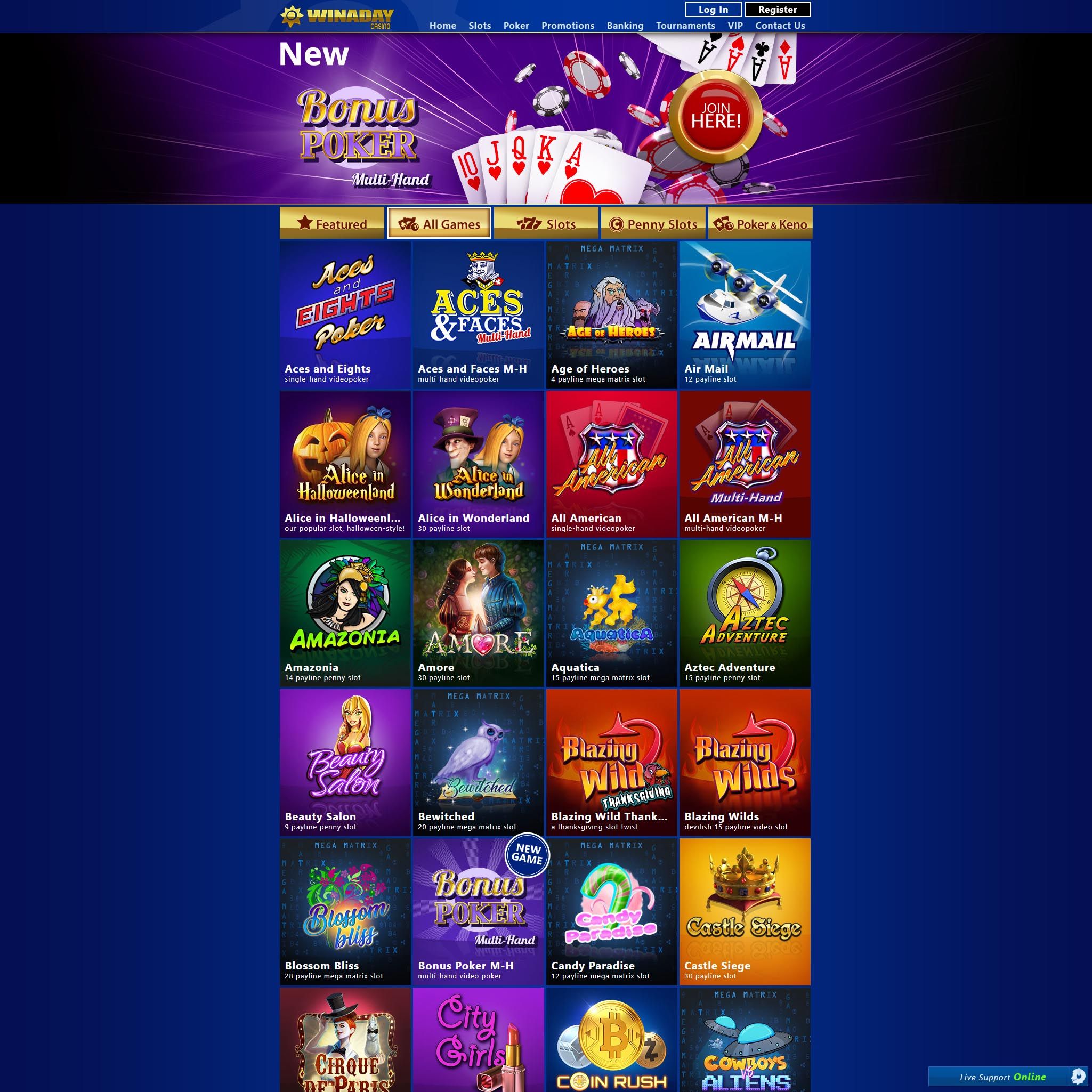 Winaday Casino full games catalogue