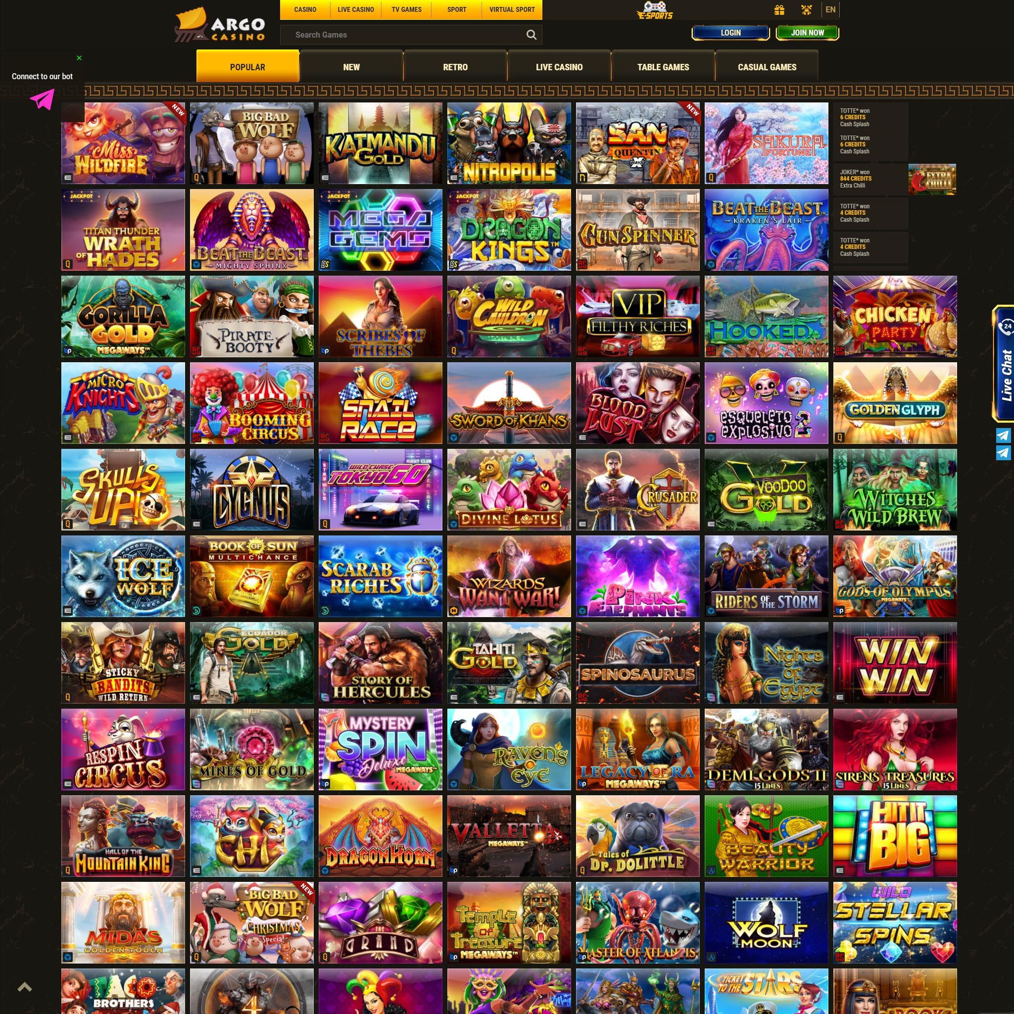 Argo Casino full games catalogue