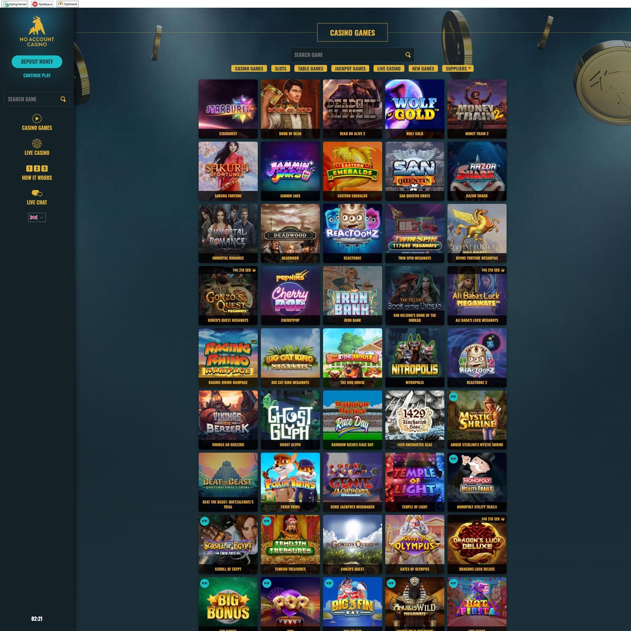 No Account Casino full games catalogue