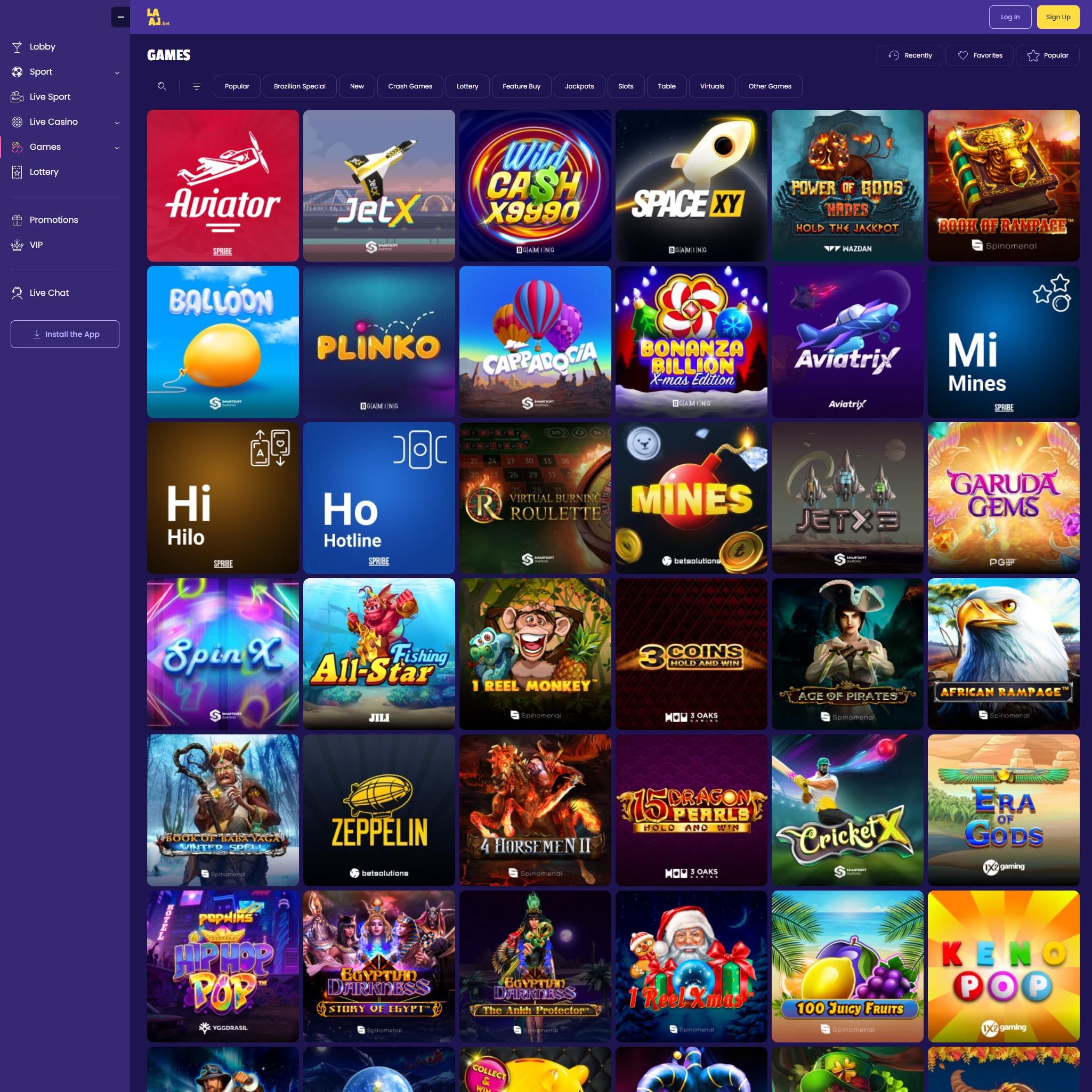 Lala.bet Casino lobby will guide you around the online casino Lala.bet Casino full games catalogue