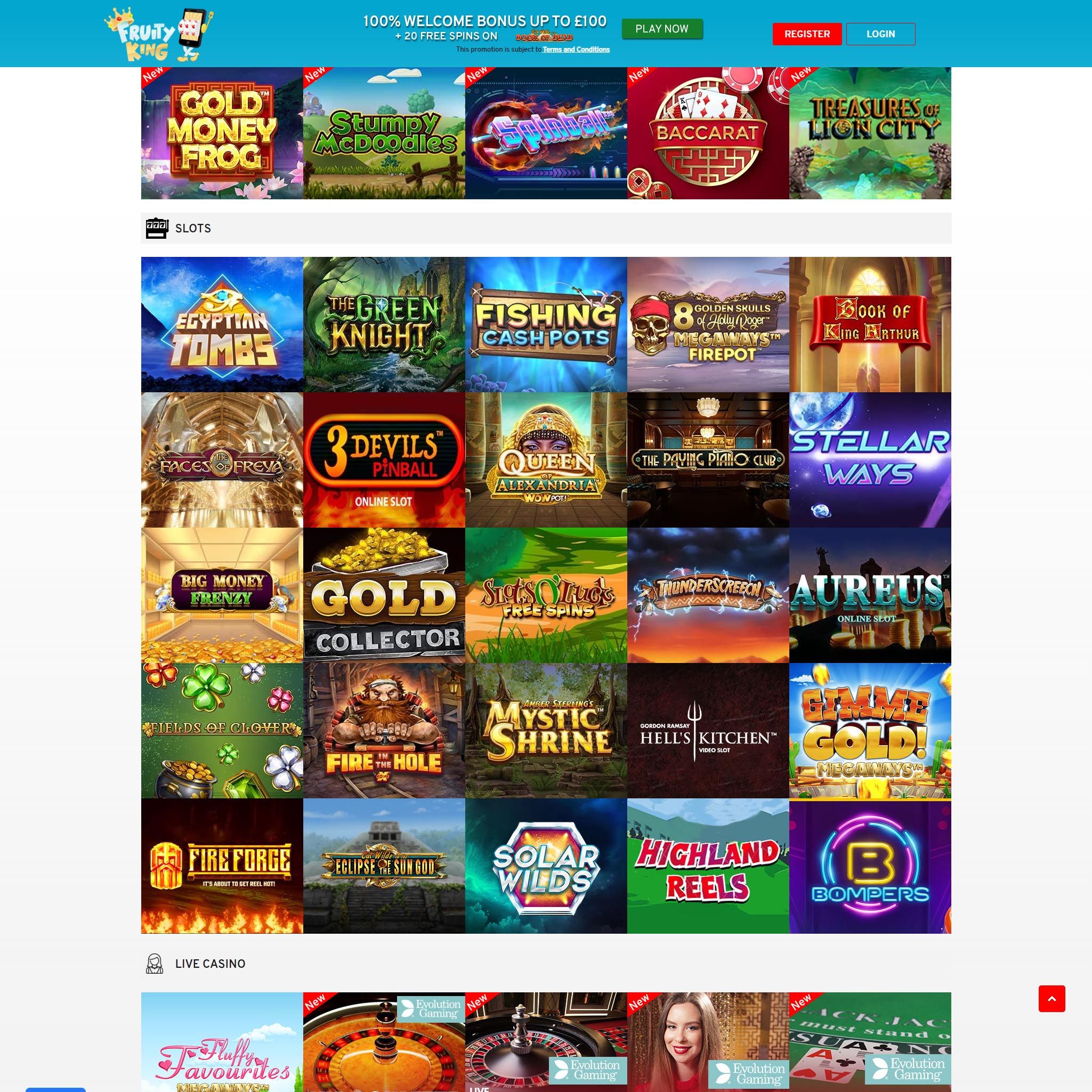 Fruity King Casino full games catalogue