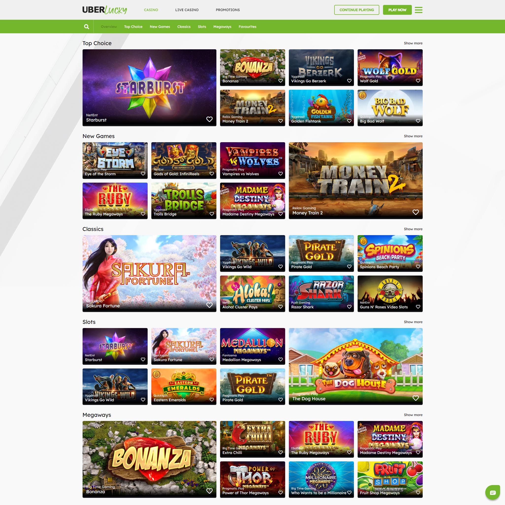 UberLucky Casino full games catalogue