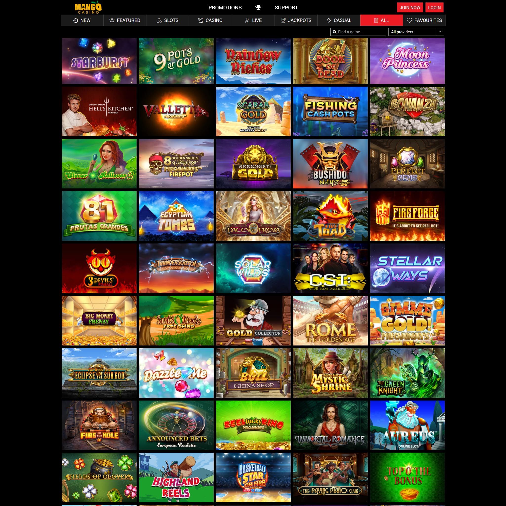 Mango Casino full games catalogue