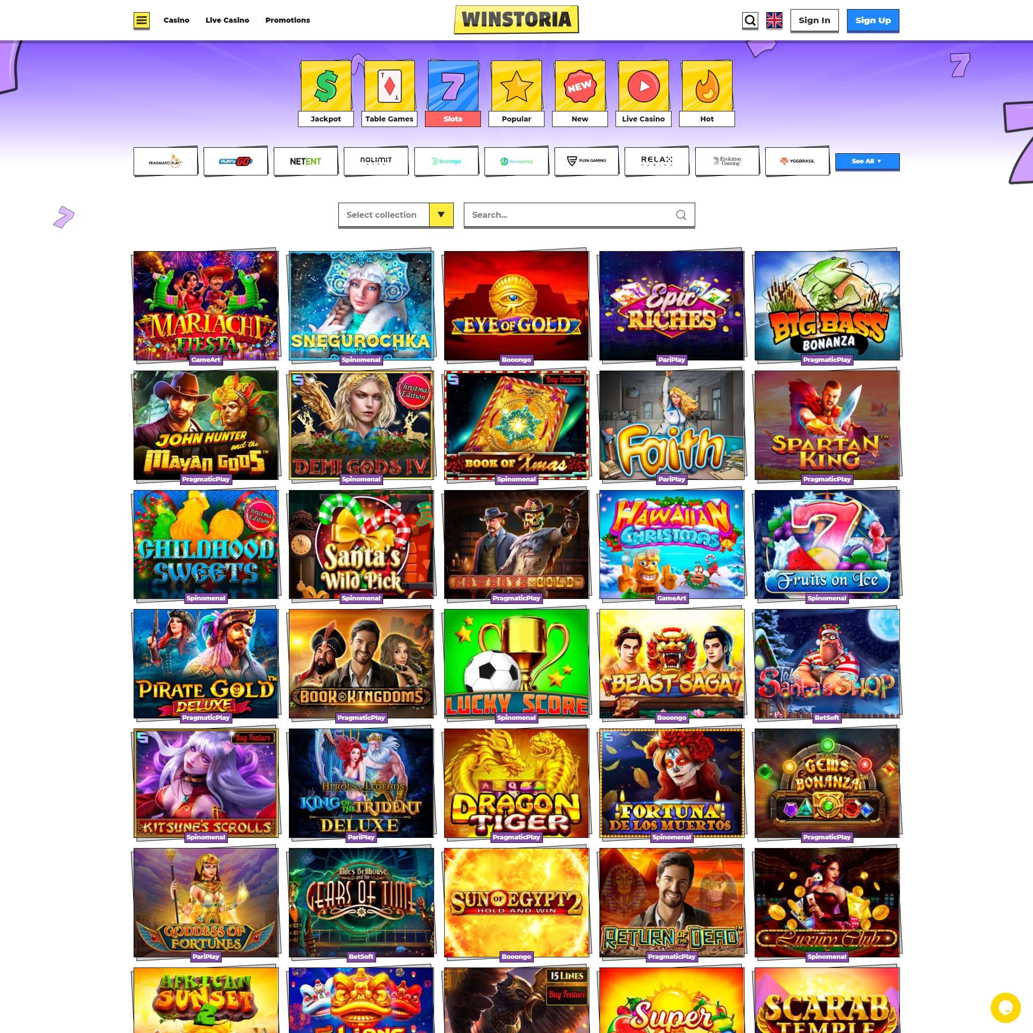 Winstoria Casino full games catalogue