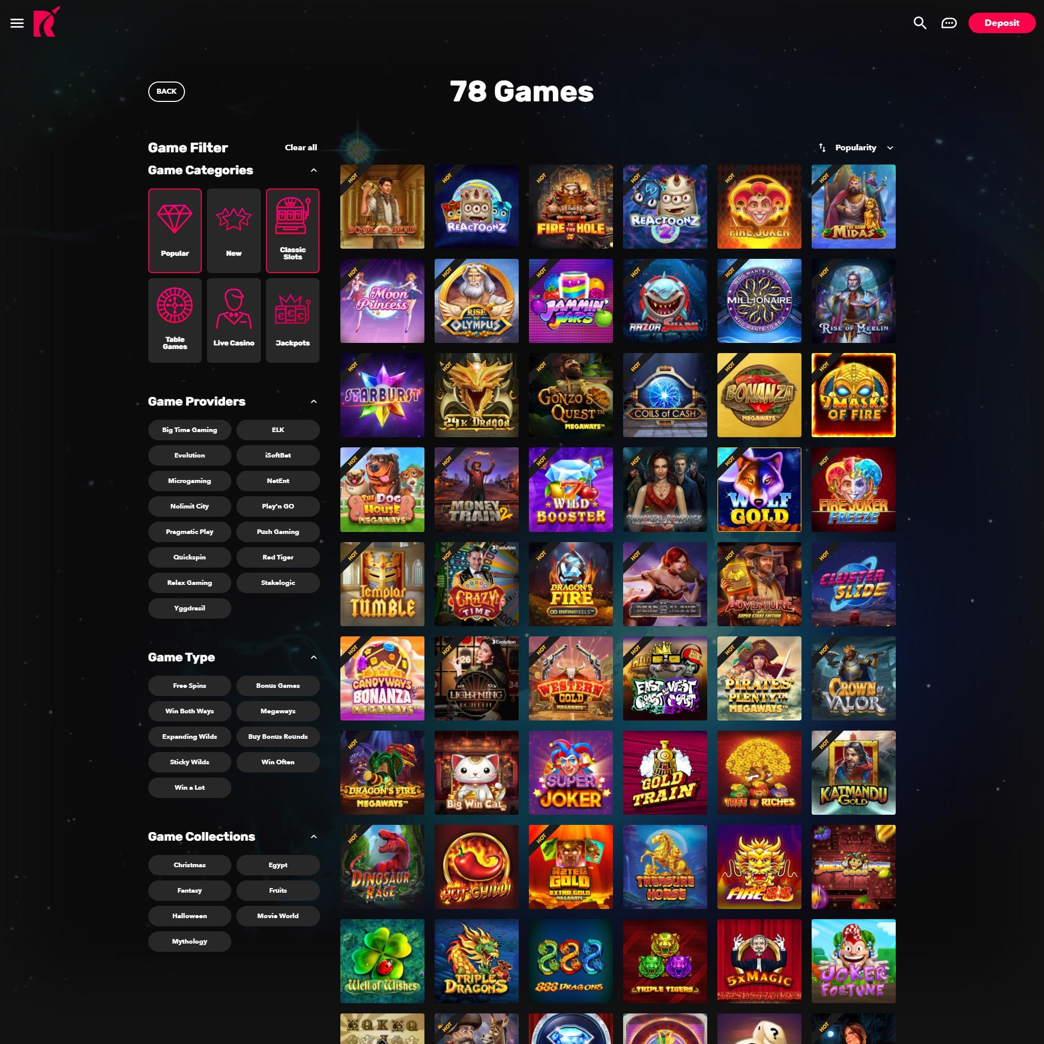 Rocket Casino full games catalogue