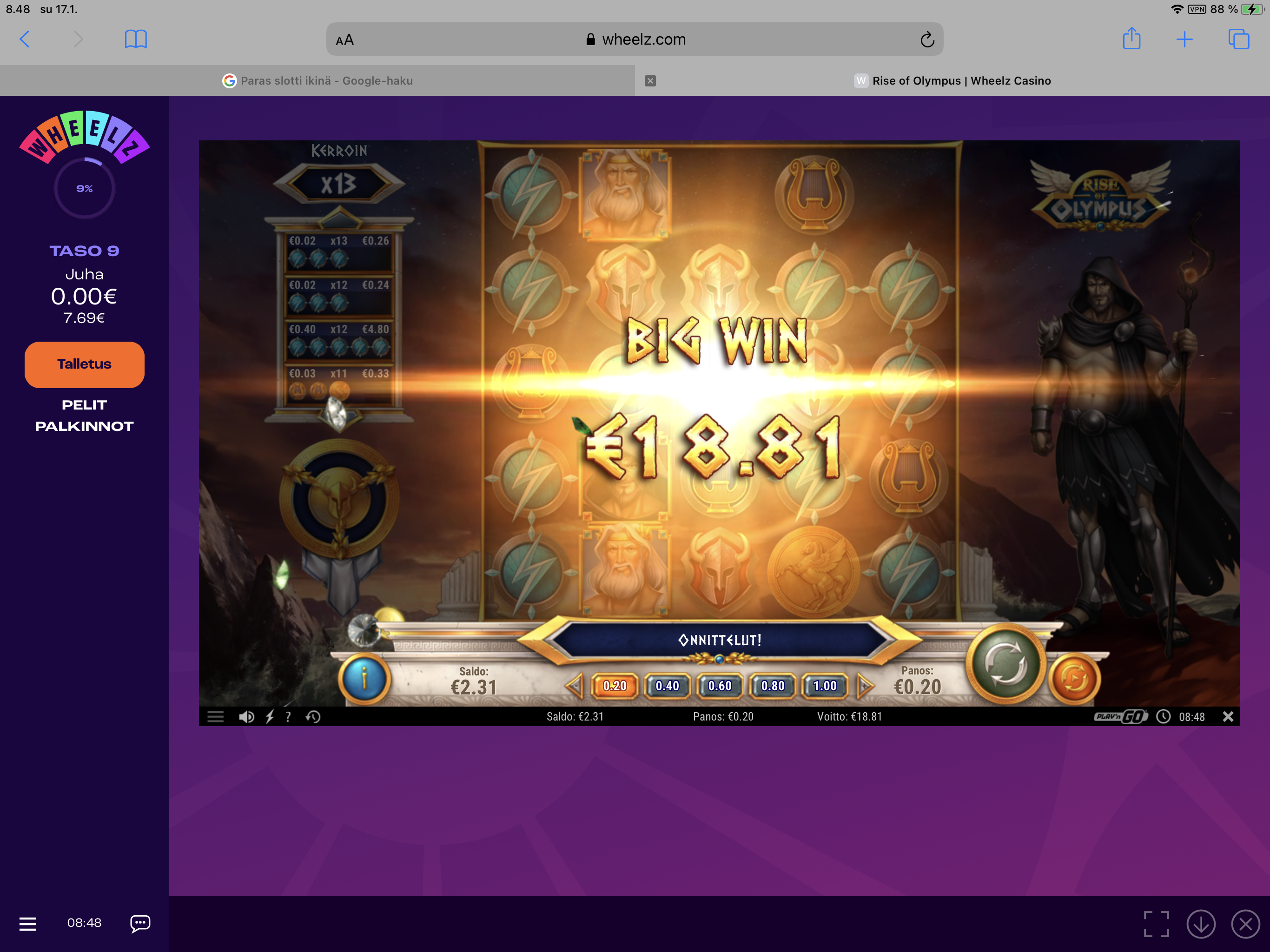 Wheelz Casino undefined player big win