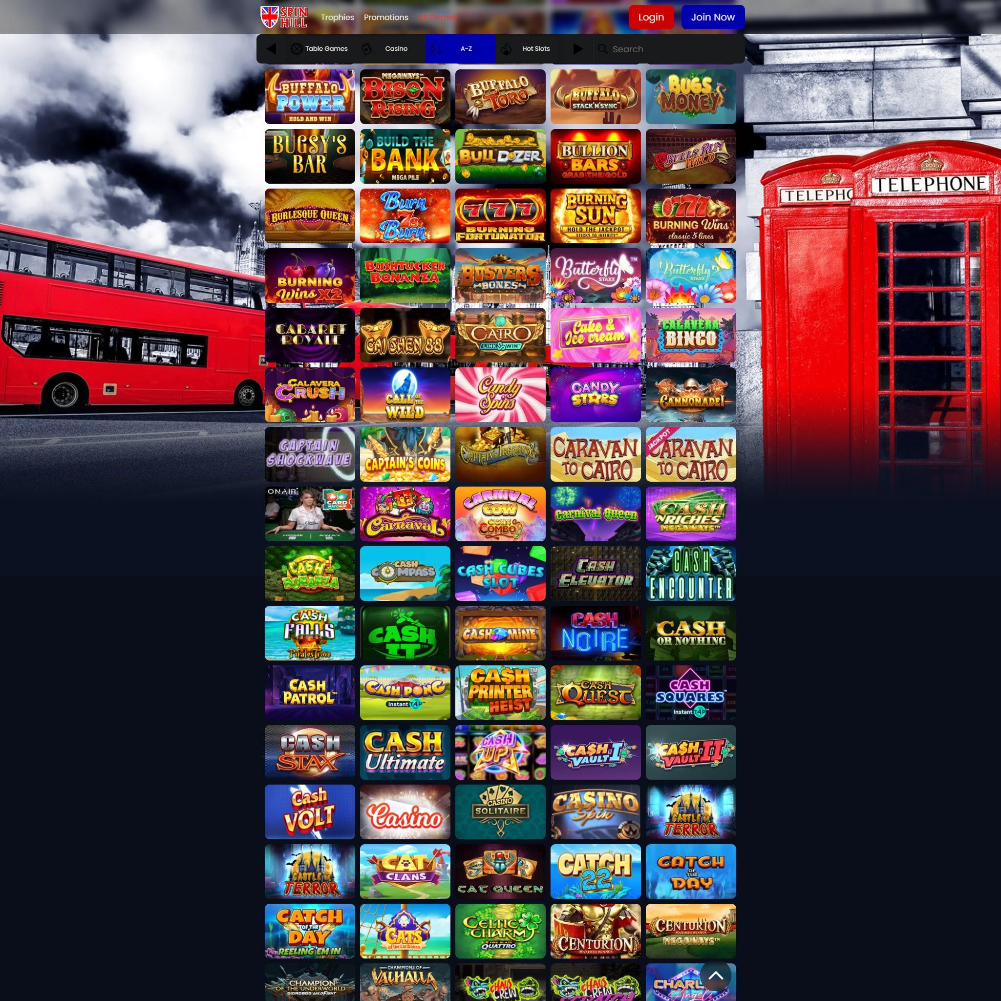 SpinHill Casino full games catalogue