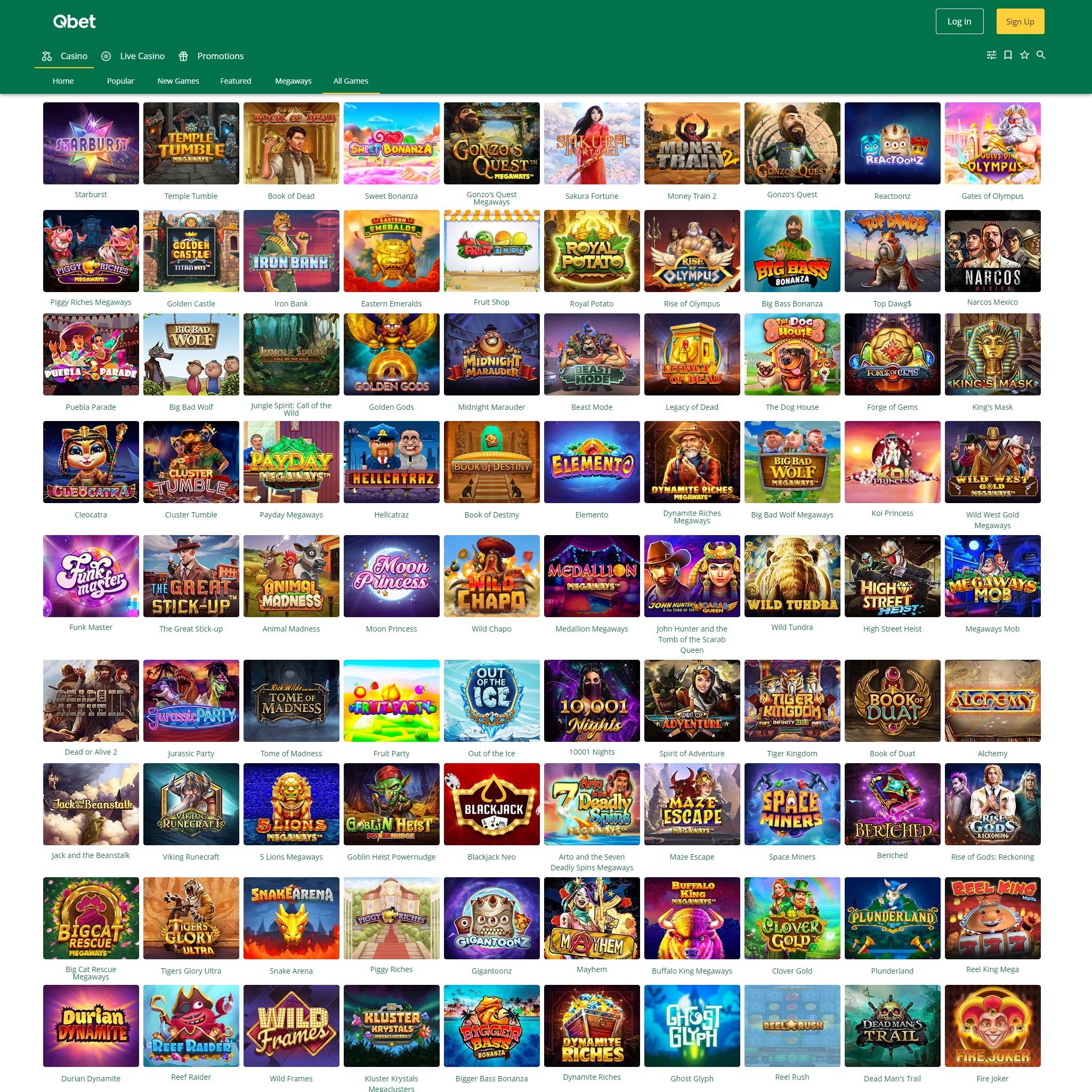 Qbet Casino full games catalogue