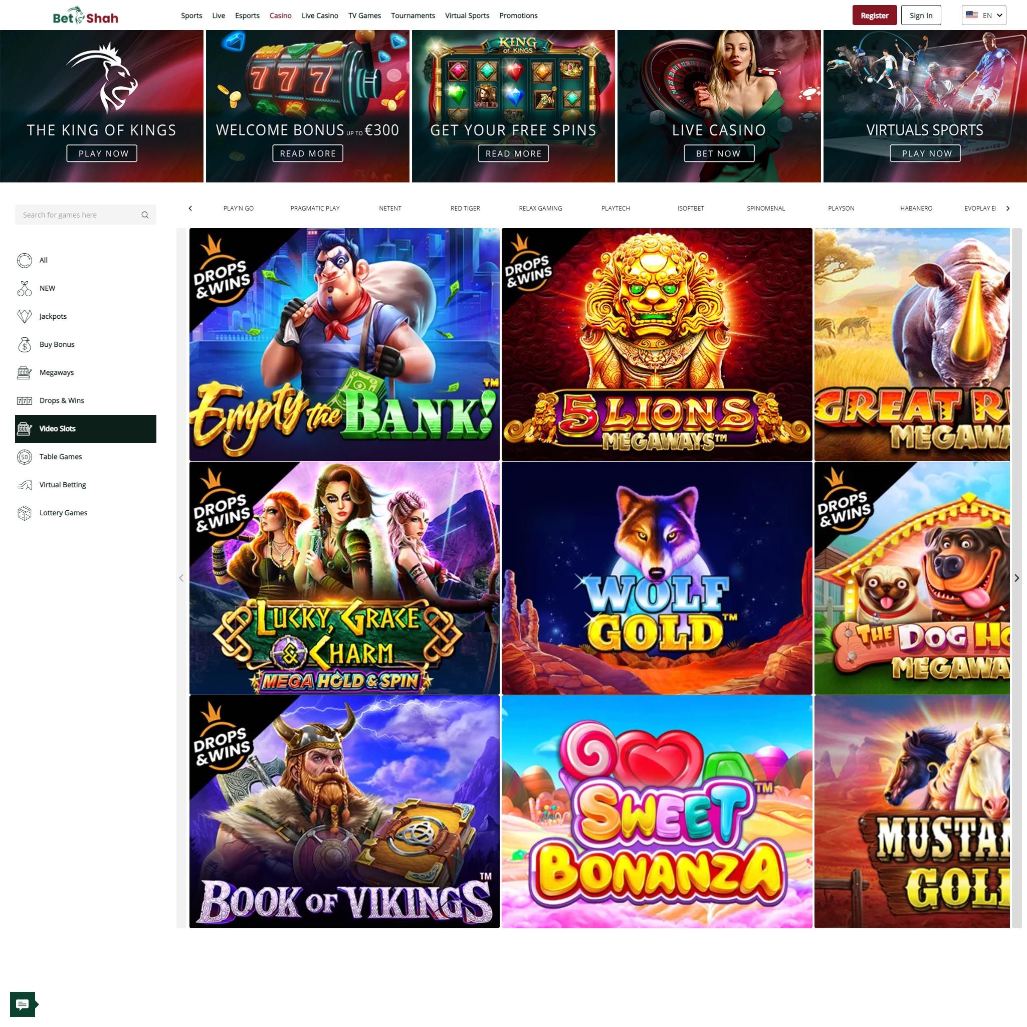 Betshah Casino full games catalogue