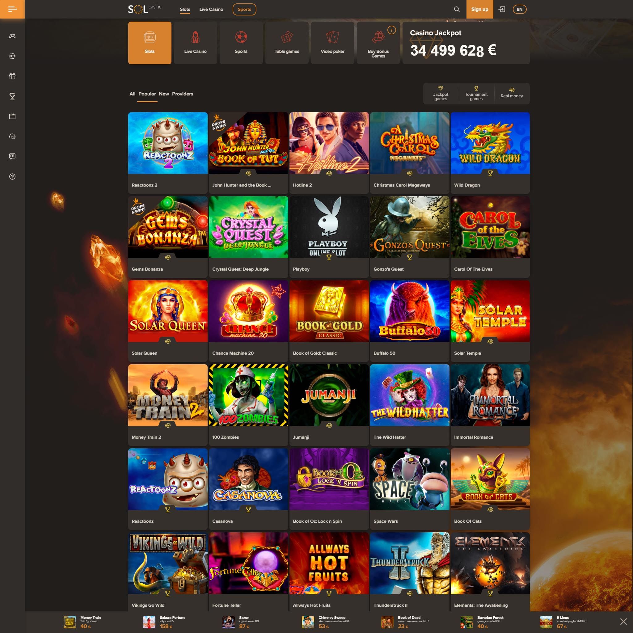 Sol Casino full games catalogue