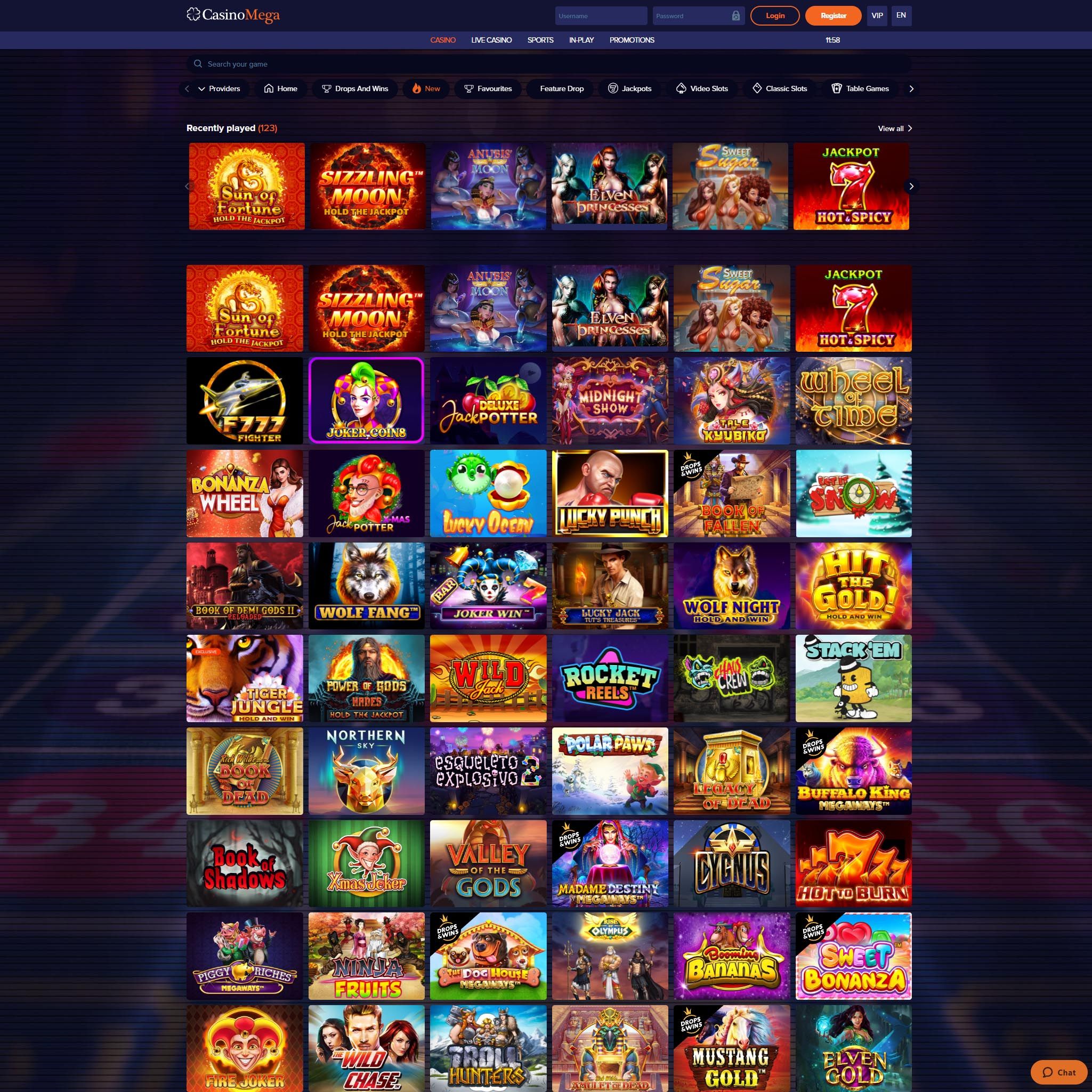 CasinoMega full games catalogue