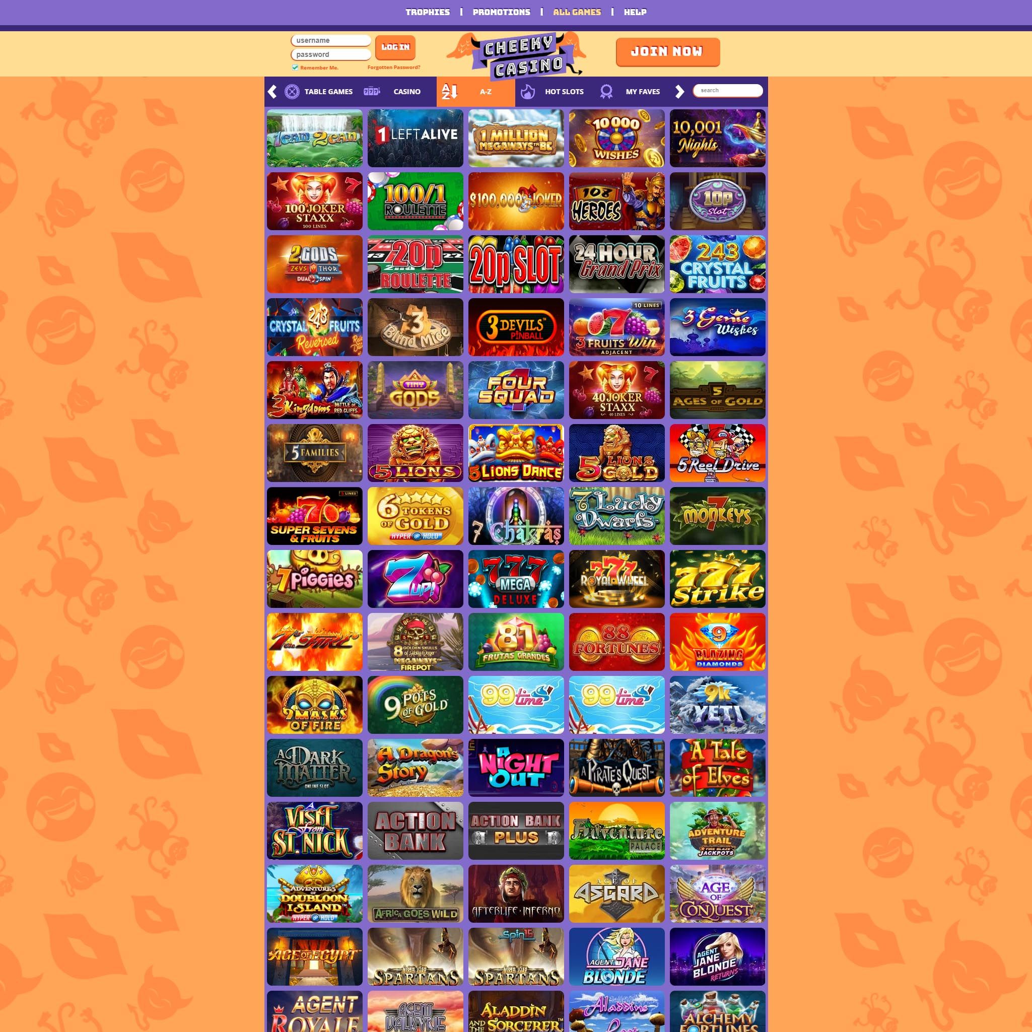 Cheeky Casino full games catalogue