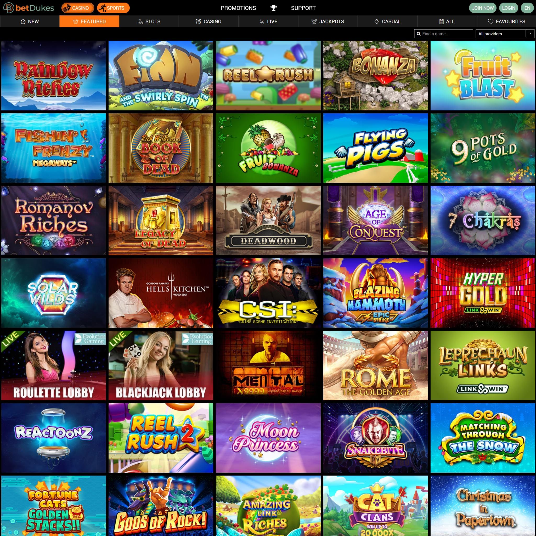 Bet Dukes Casino full games catalogue