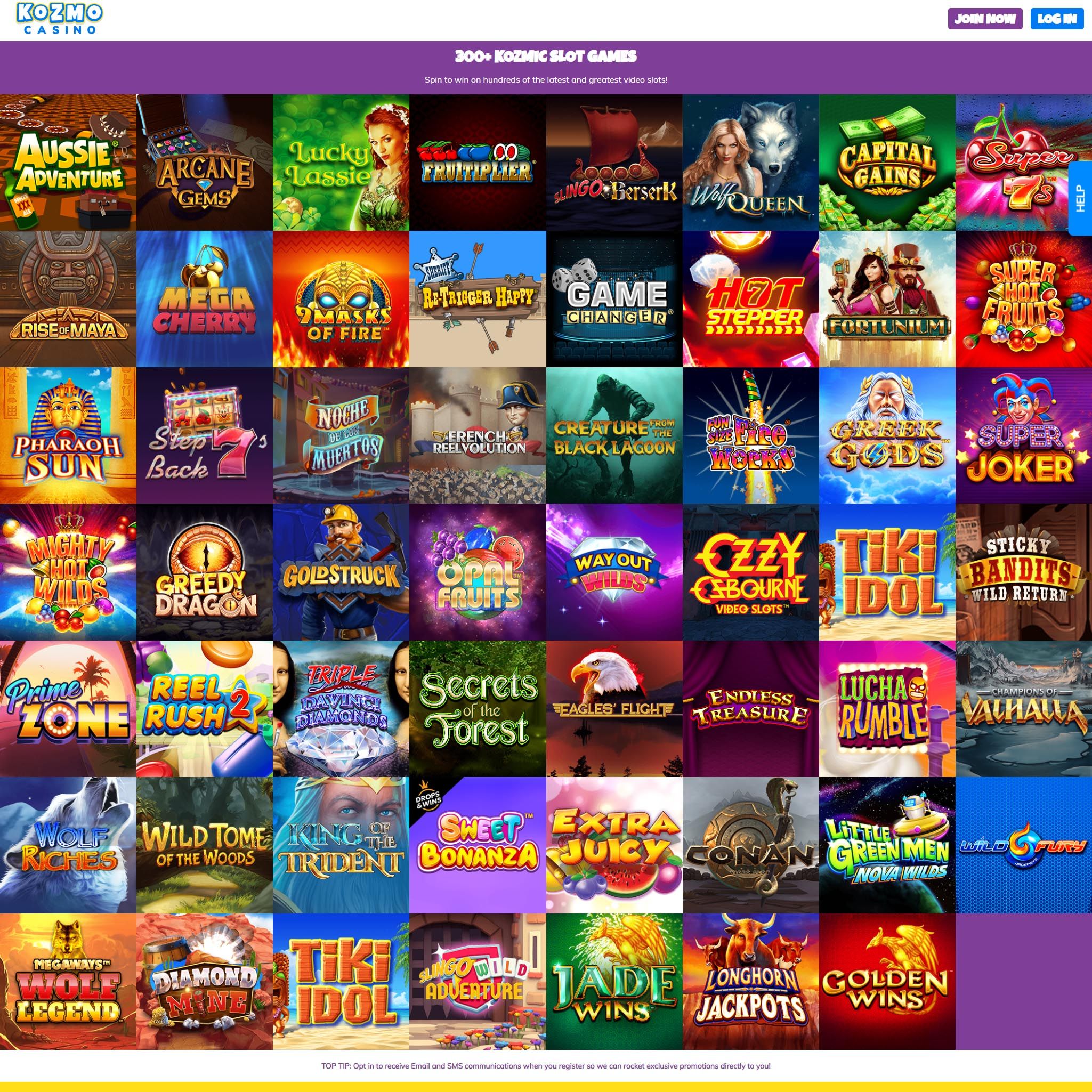 Kozmo Casino full games catalogue