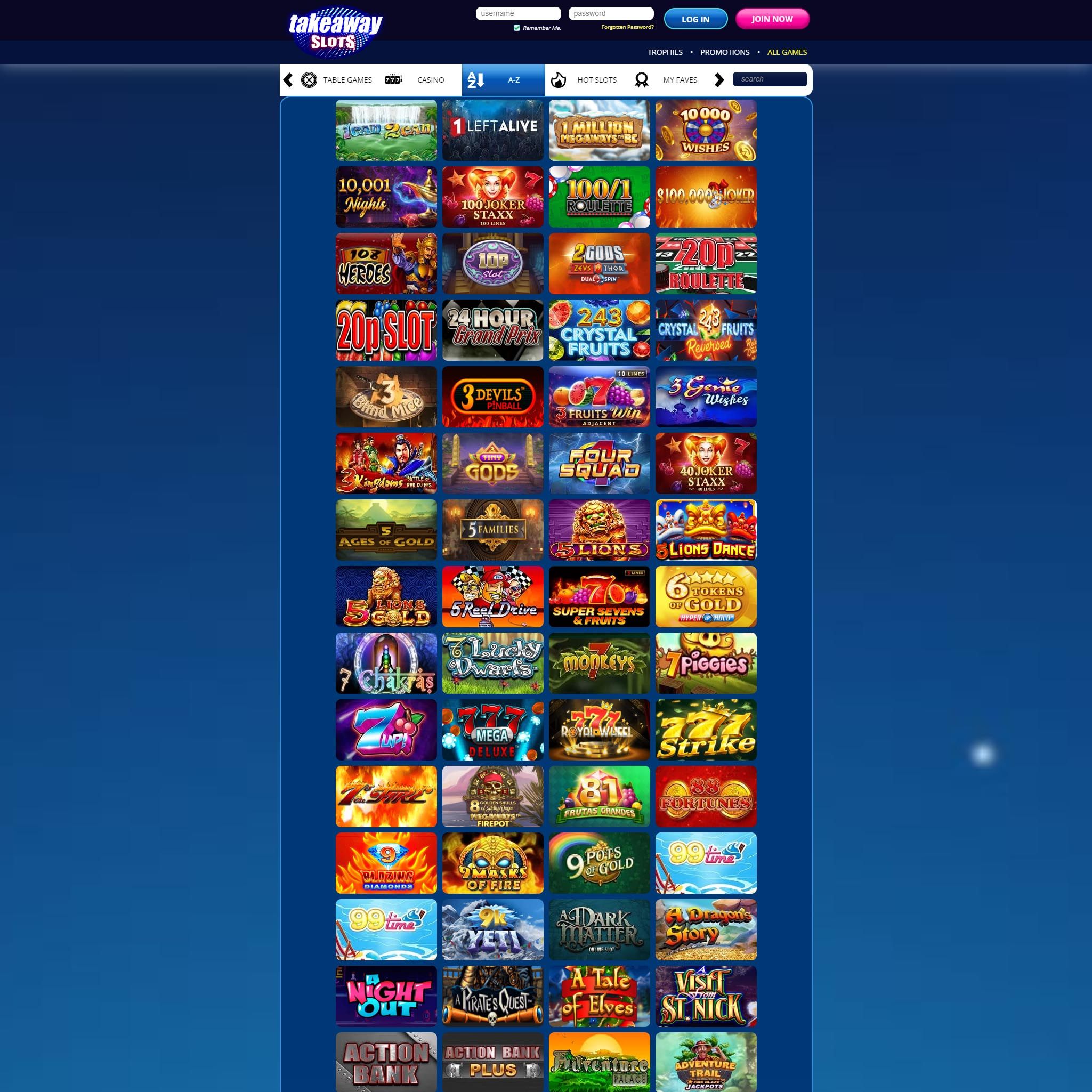 Takeaway Slots full games catalogue