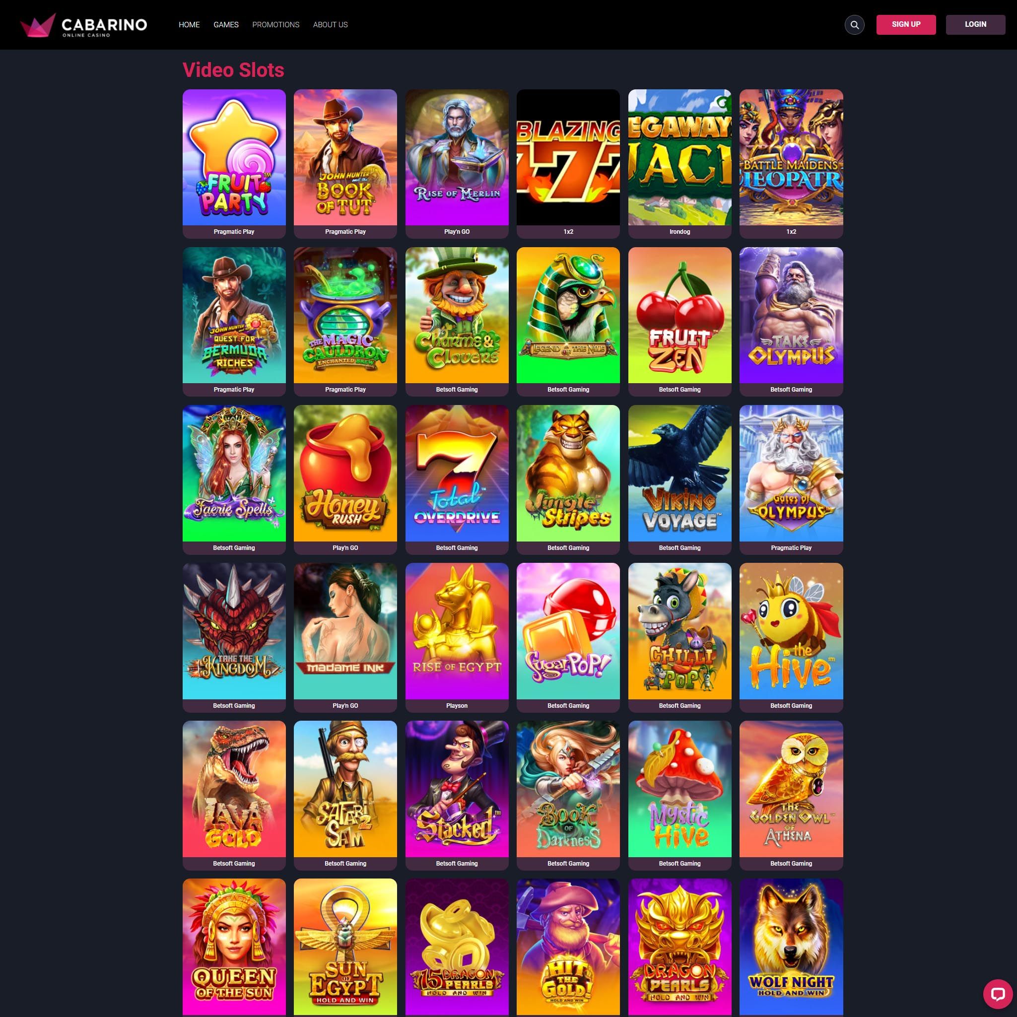 Cabarino Casino full games catalogue