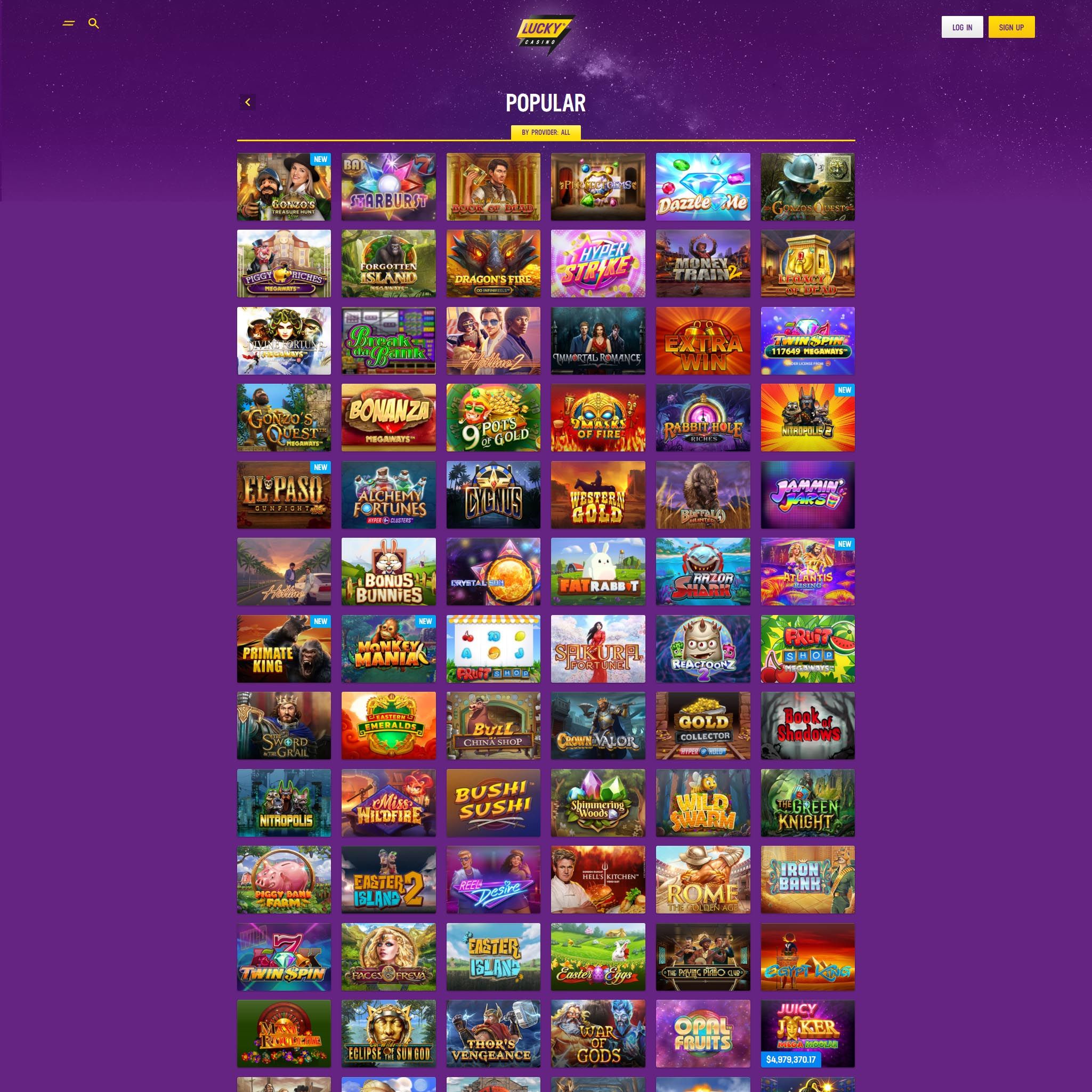 Lucky Casino lobby will guide you around the online casino Lucky Casino full games catalogue