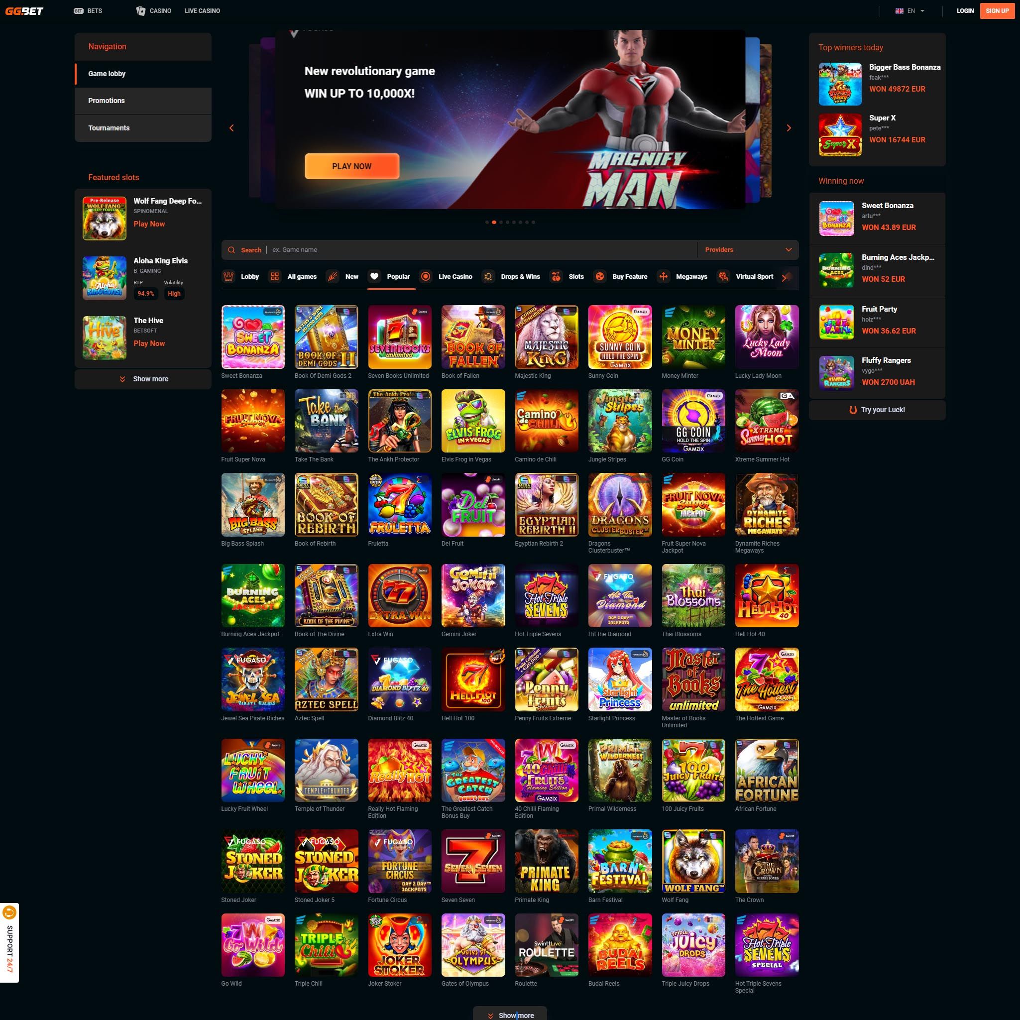 GG.Bet Casino full games catalogue