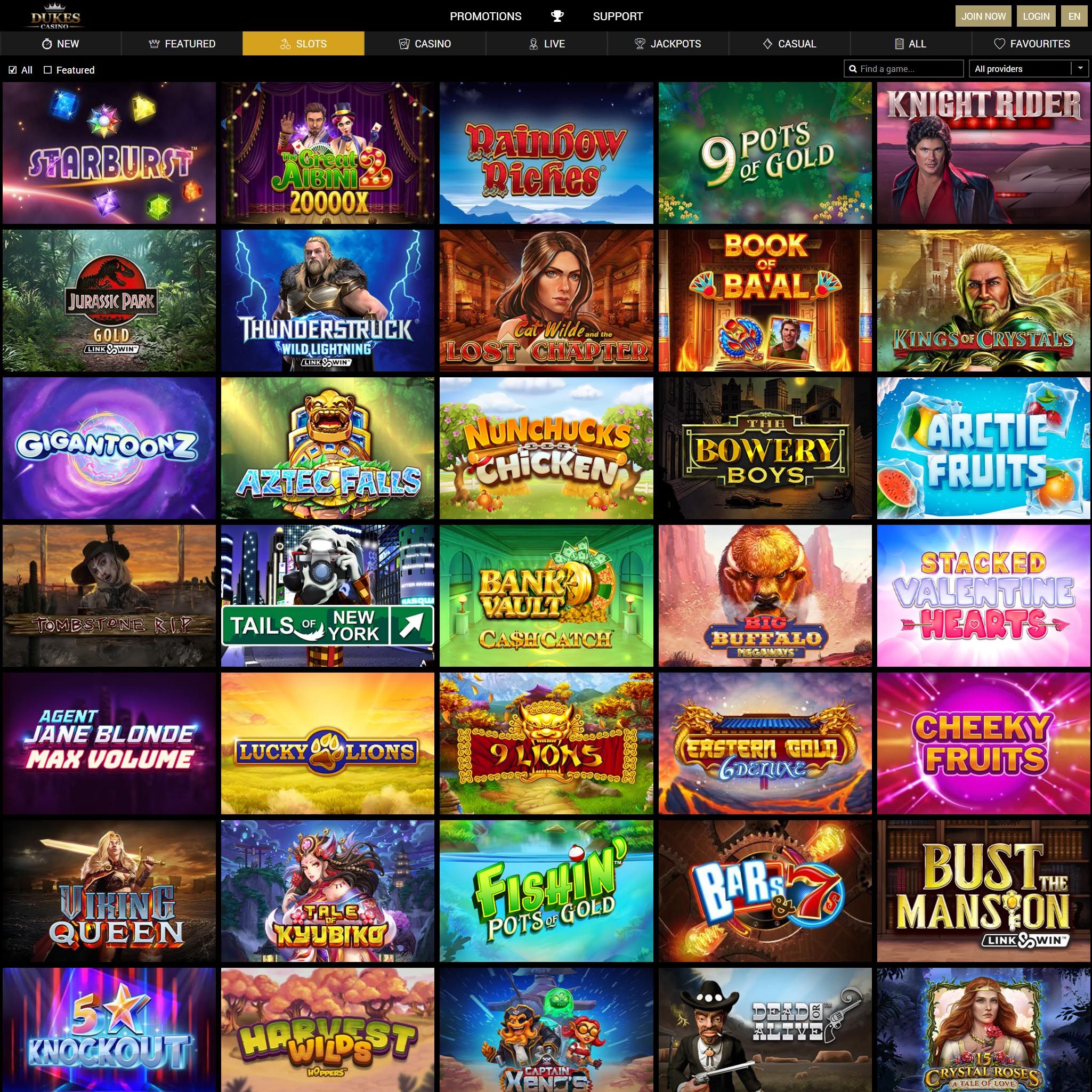 Dukes Casino full games catalogue