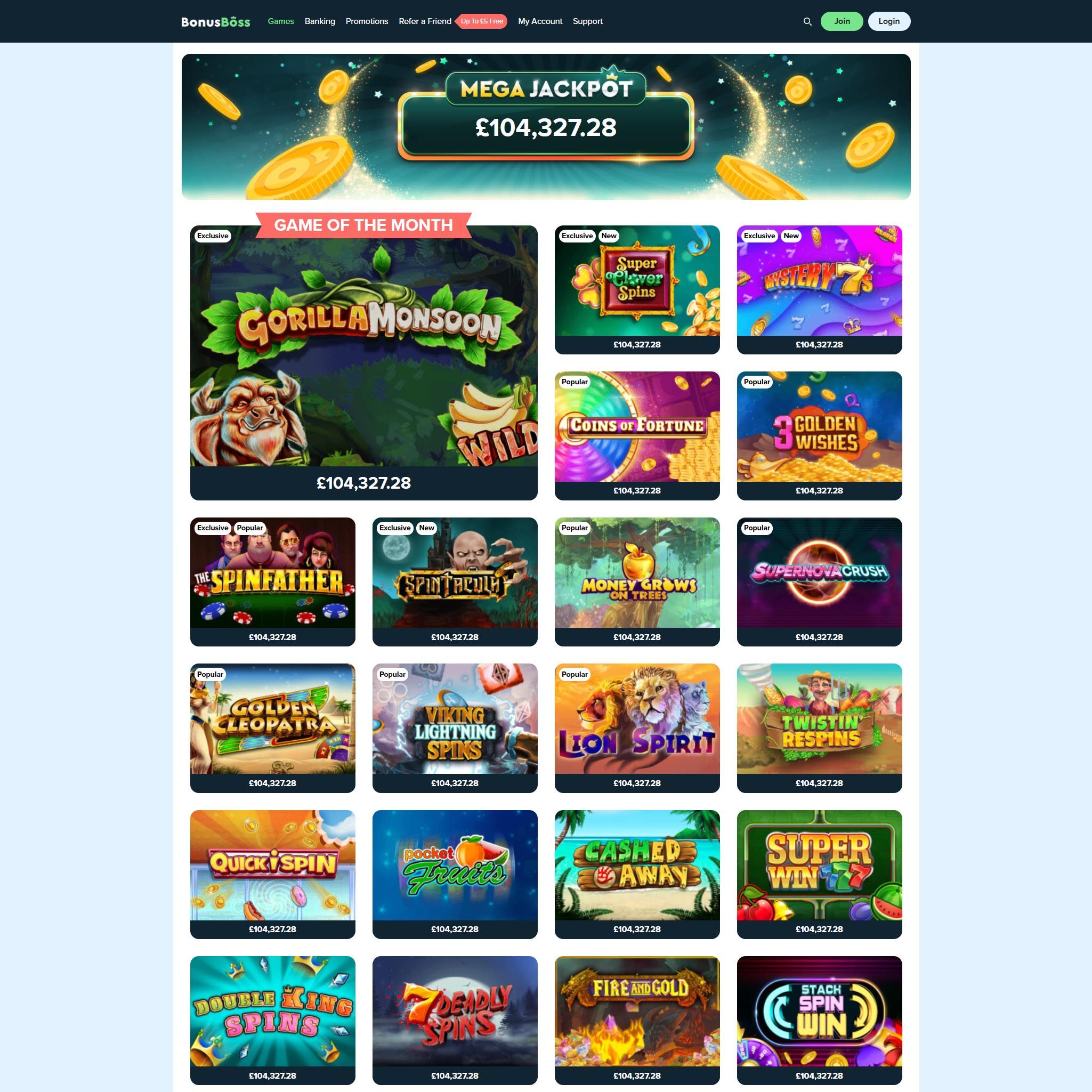 Bonus Boss Casino full games catalogue