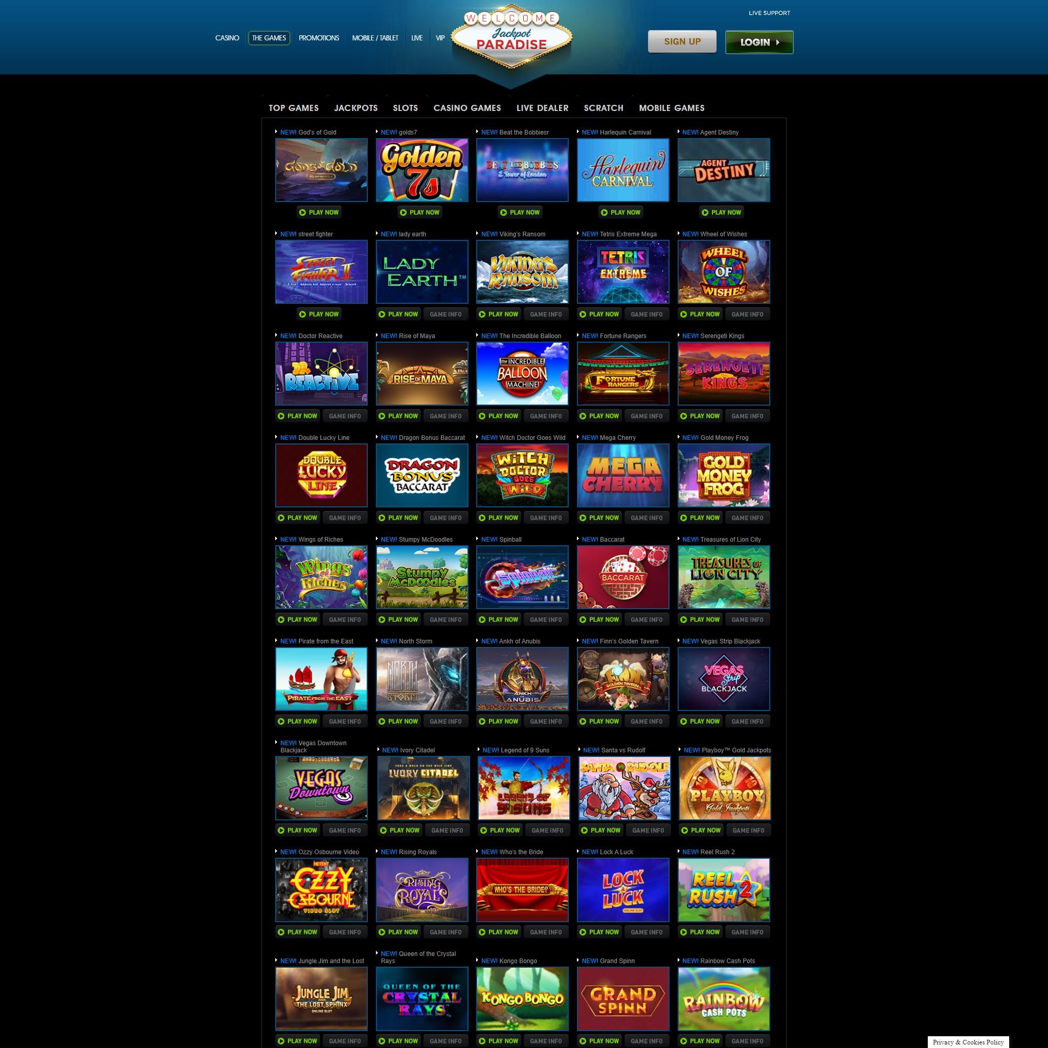 Jackpot Paradise full games catalogue