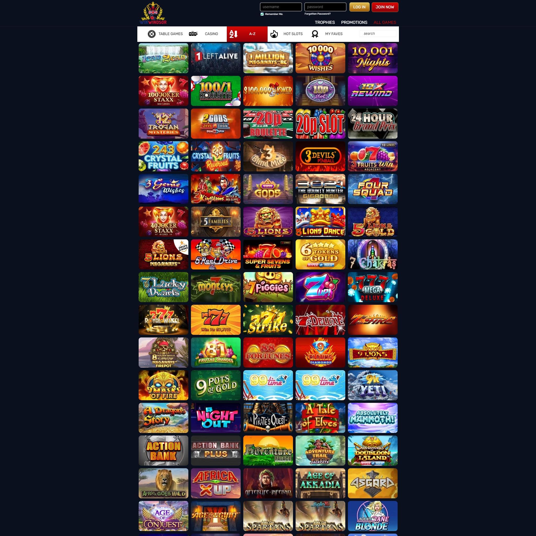 Win Windsor Casino full games catalogue