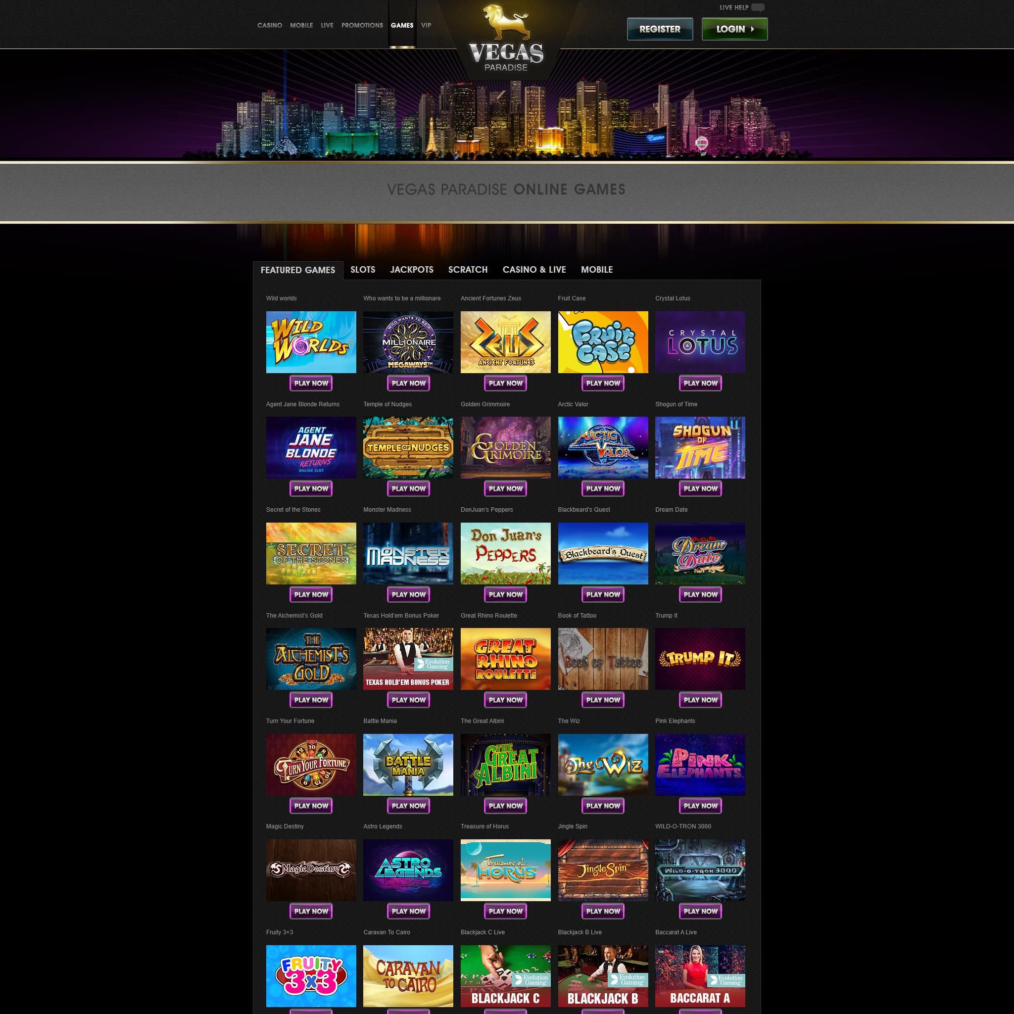 Vegas Paradise full games catalogue