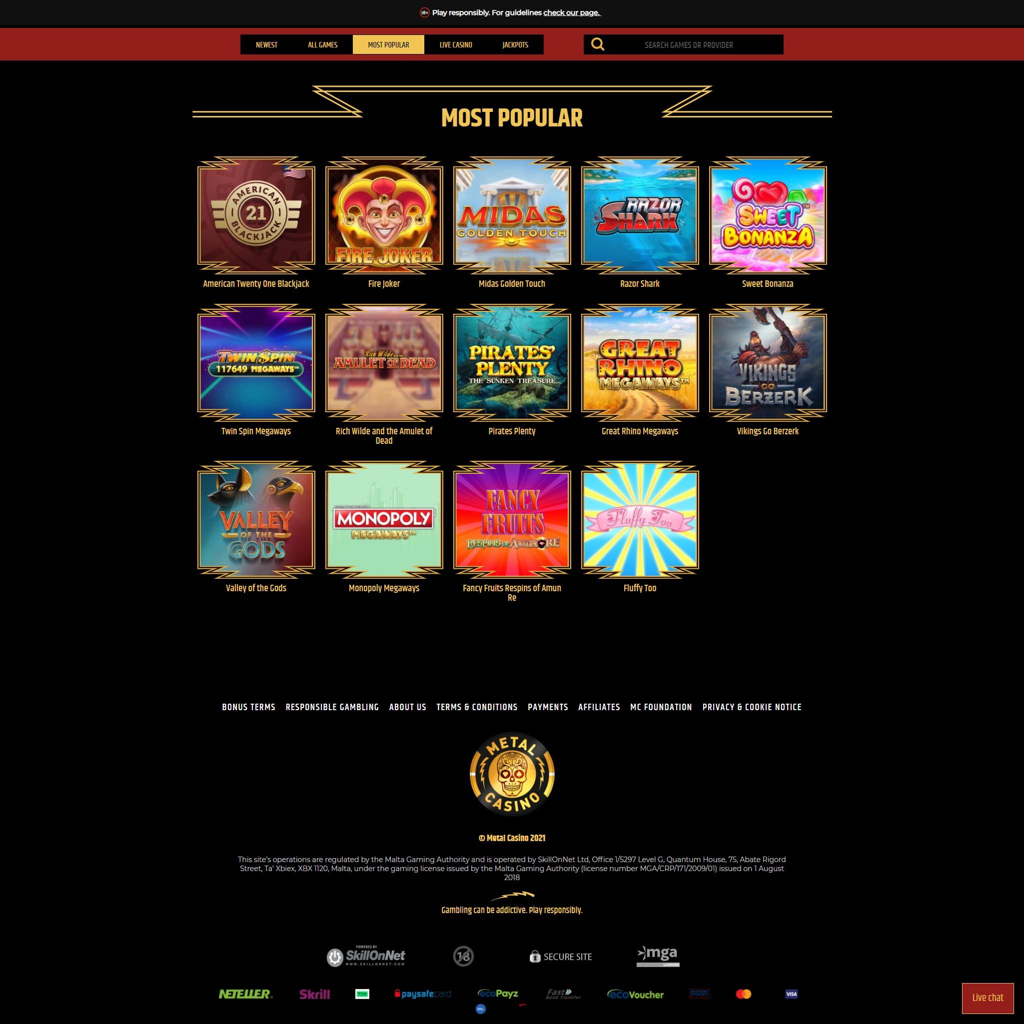 Metal Casino full games catalogue