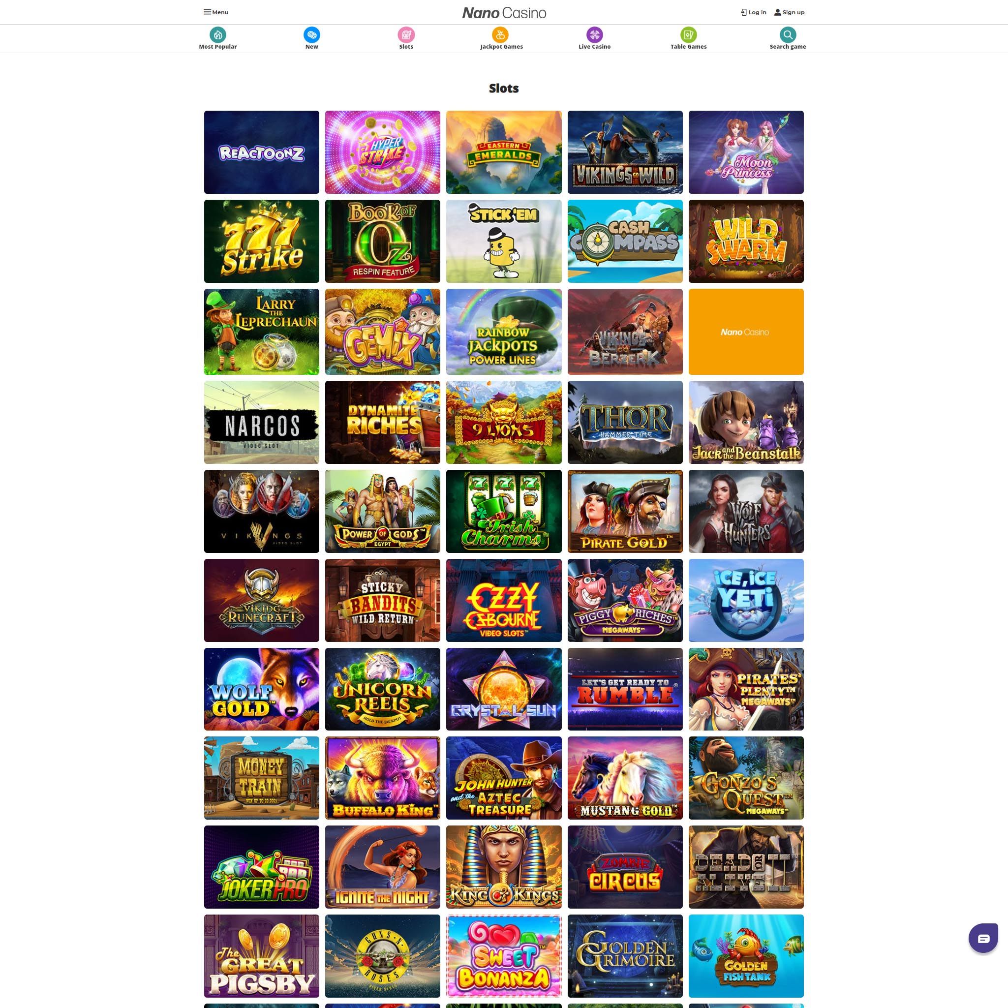 Nano Casino full games catalogue