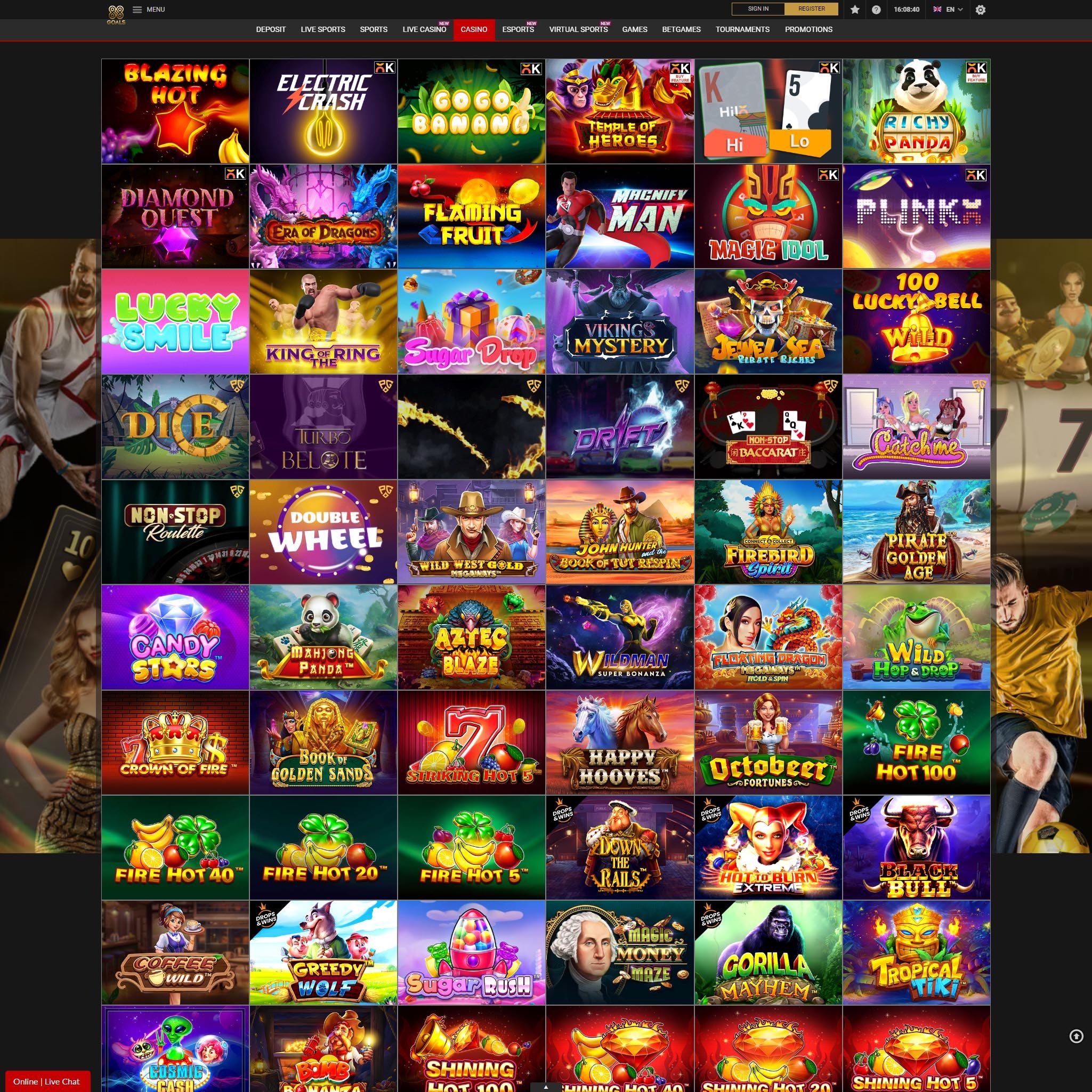 88Goals Casino lobby will guide you around the online casino 88Goals Casino full games catalogue