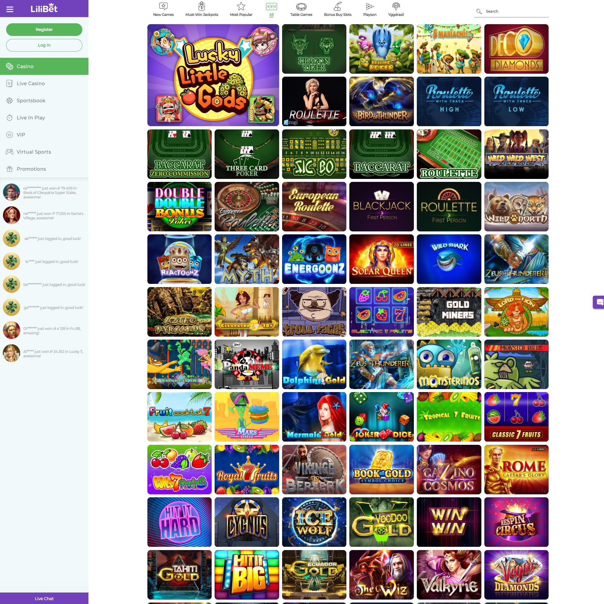 Lilibet Casino full games catalogue