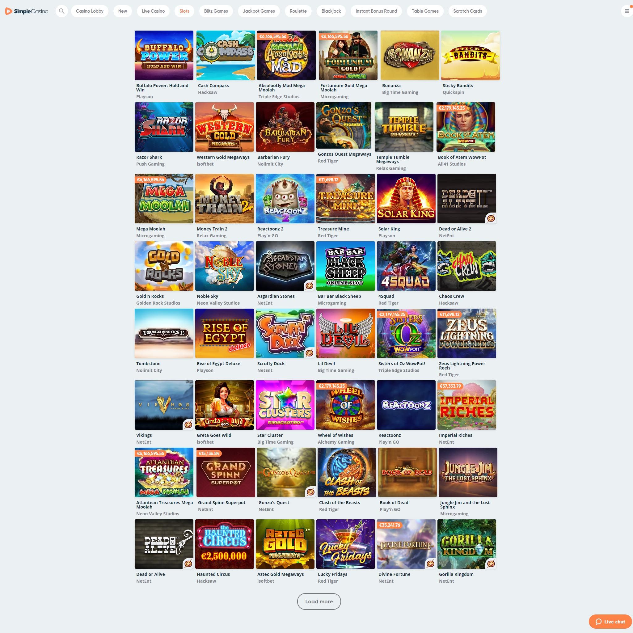 Simple Casino full games catalogue