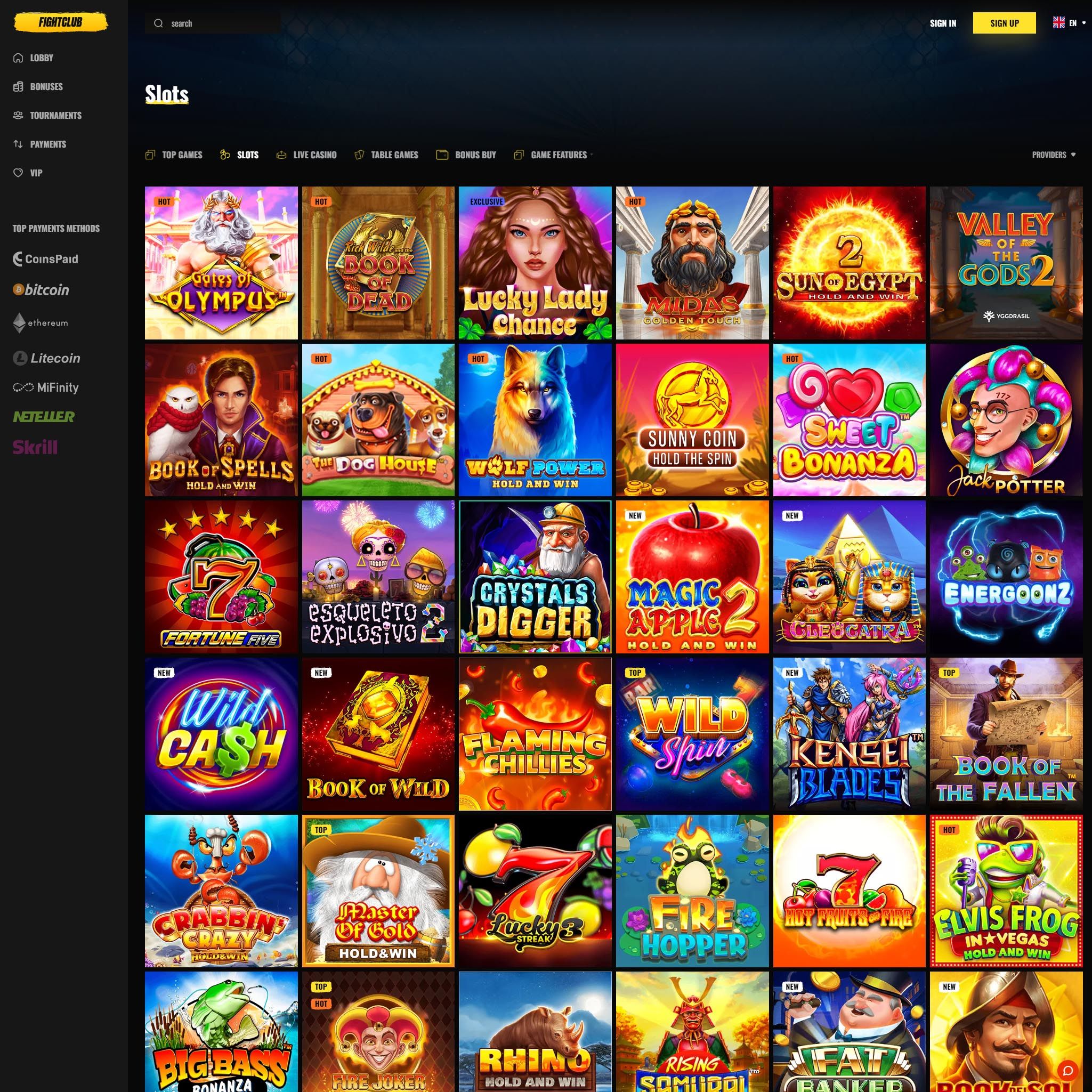 FightClub Casino full games catalogue