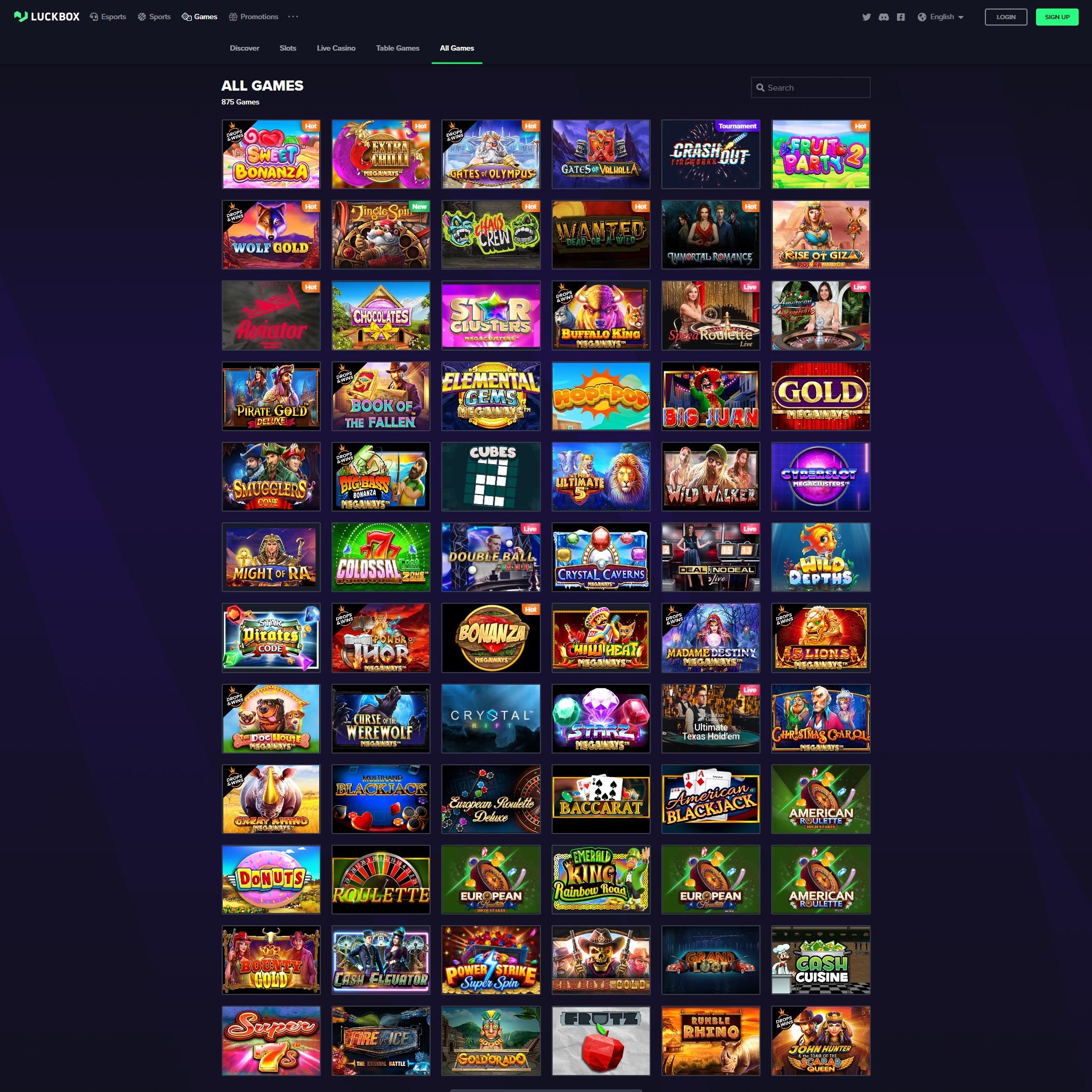 Luckbox Casino full games catalogue