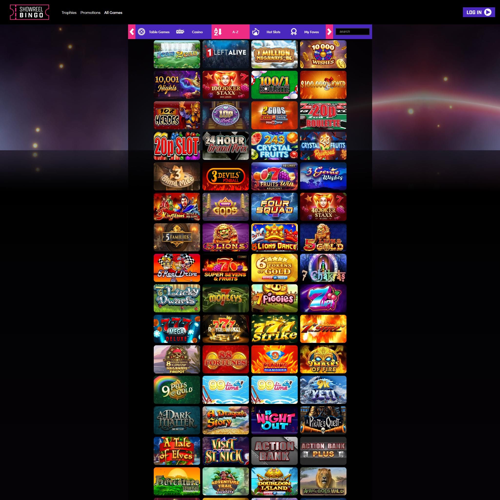 Showreel Bingo full games catalogue