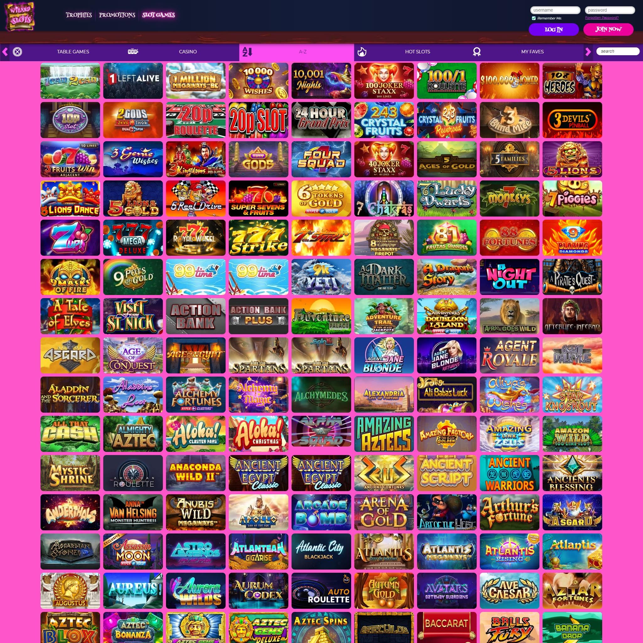 Wizard Slots full games catalogue