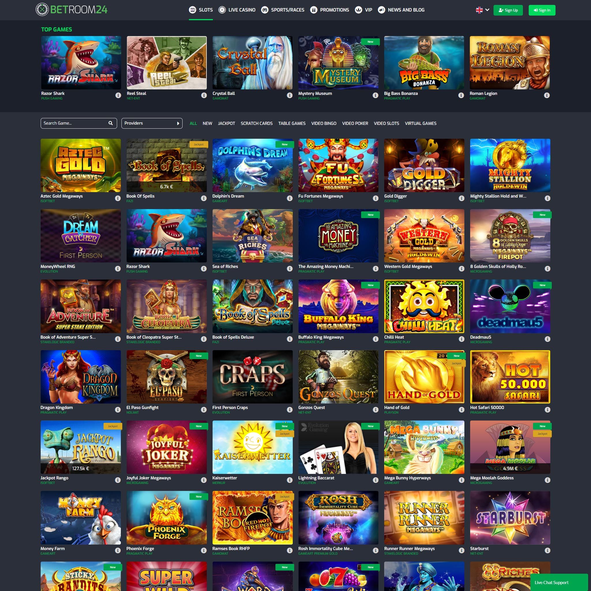 Betroom24 Casino full games catalogue