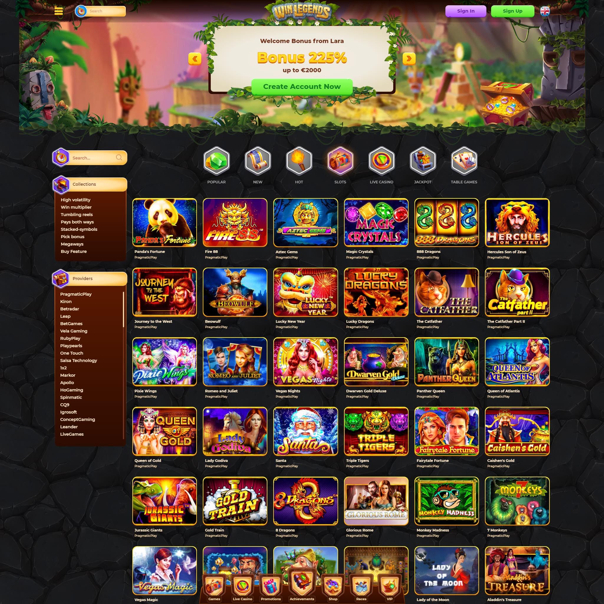 WinLegends Casino full games catalogue