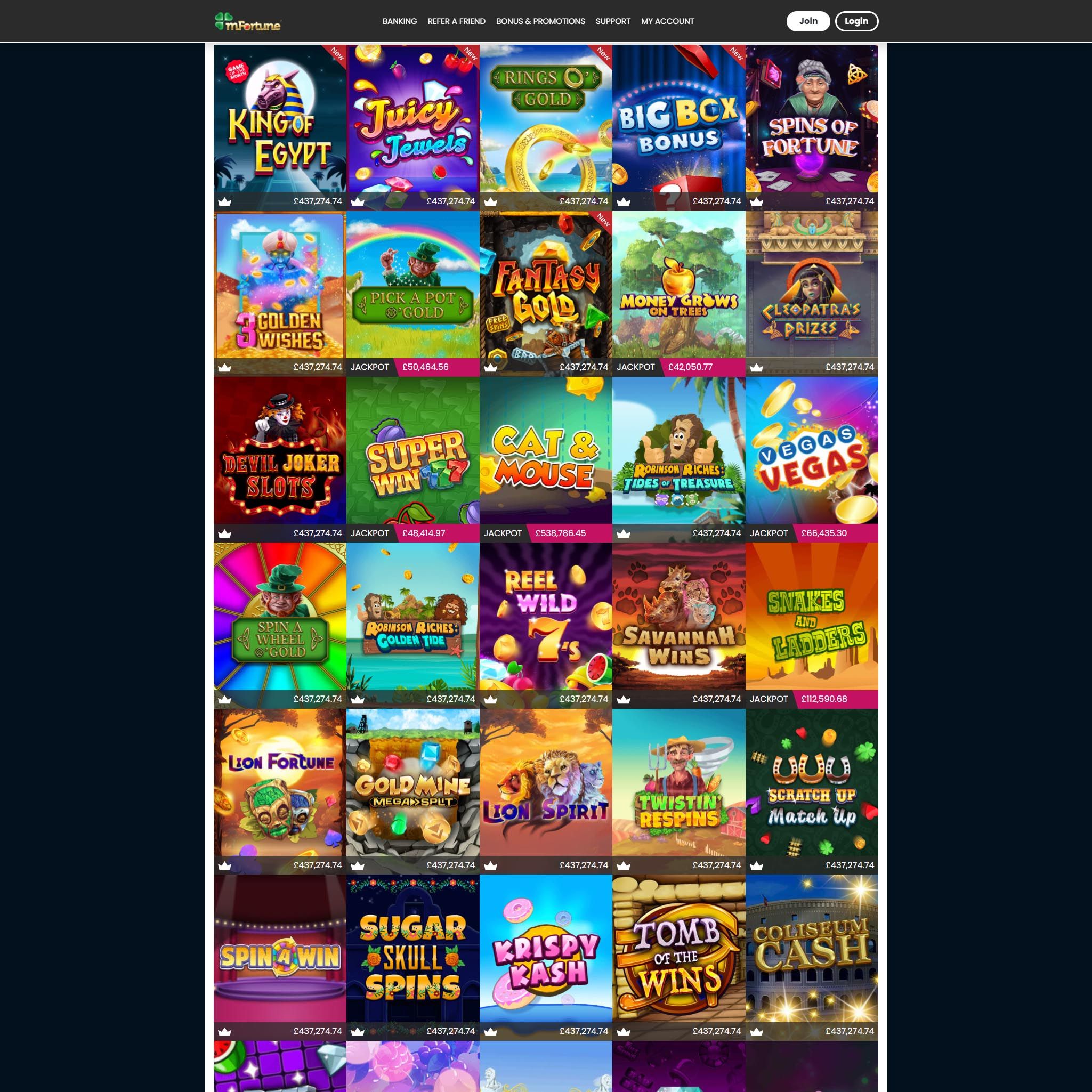 mFortune Casino full games catalogue