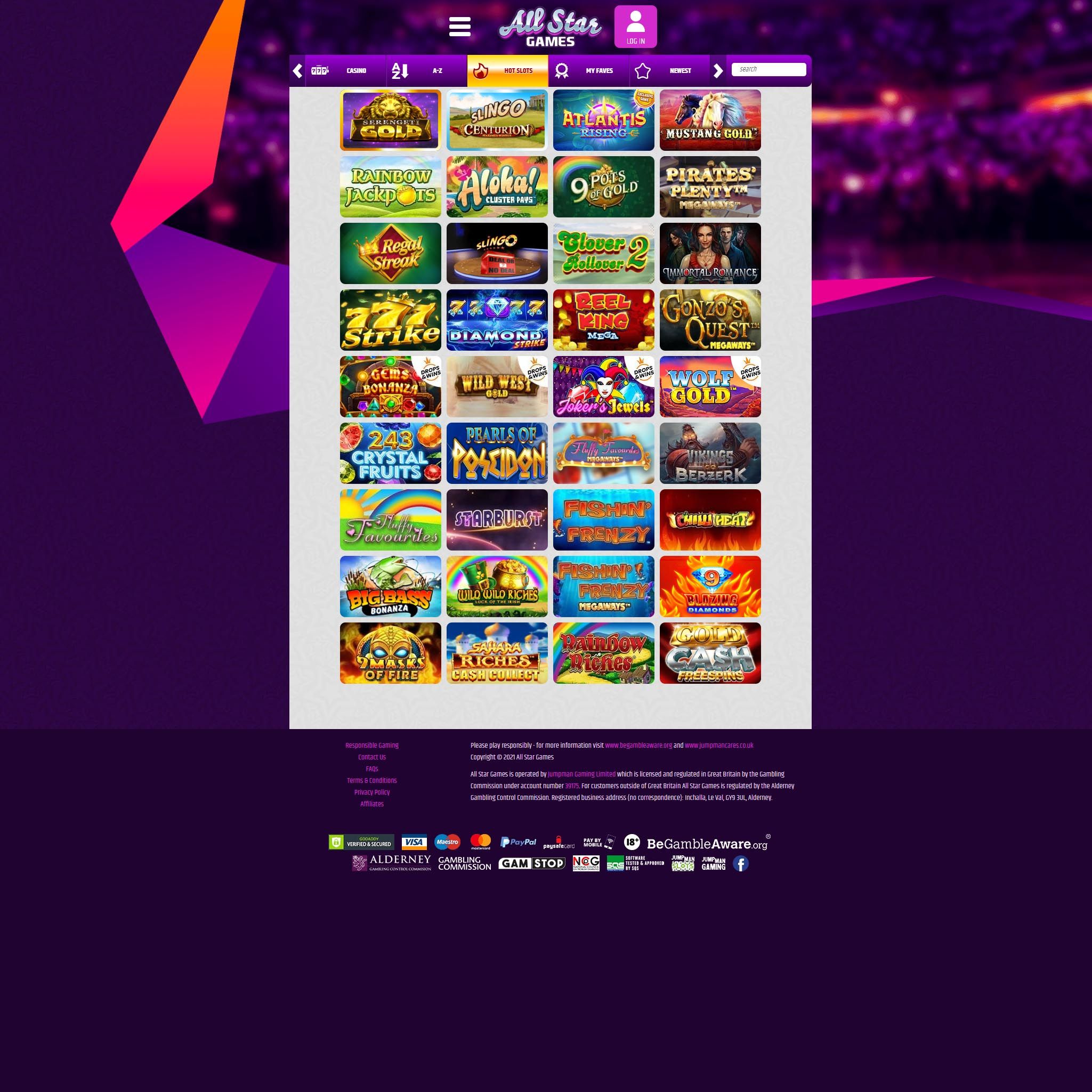 All Star Games Casino full games catalogue