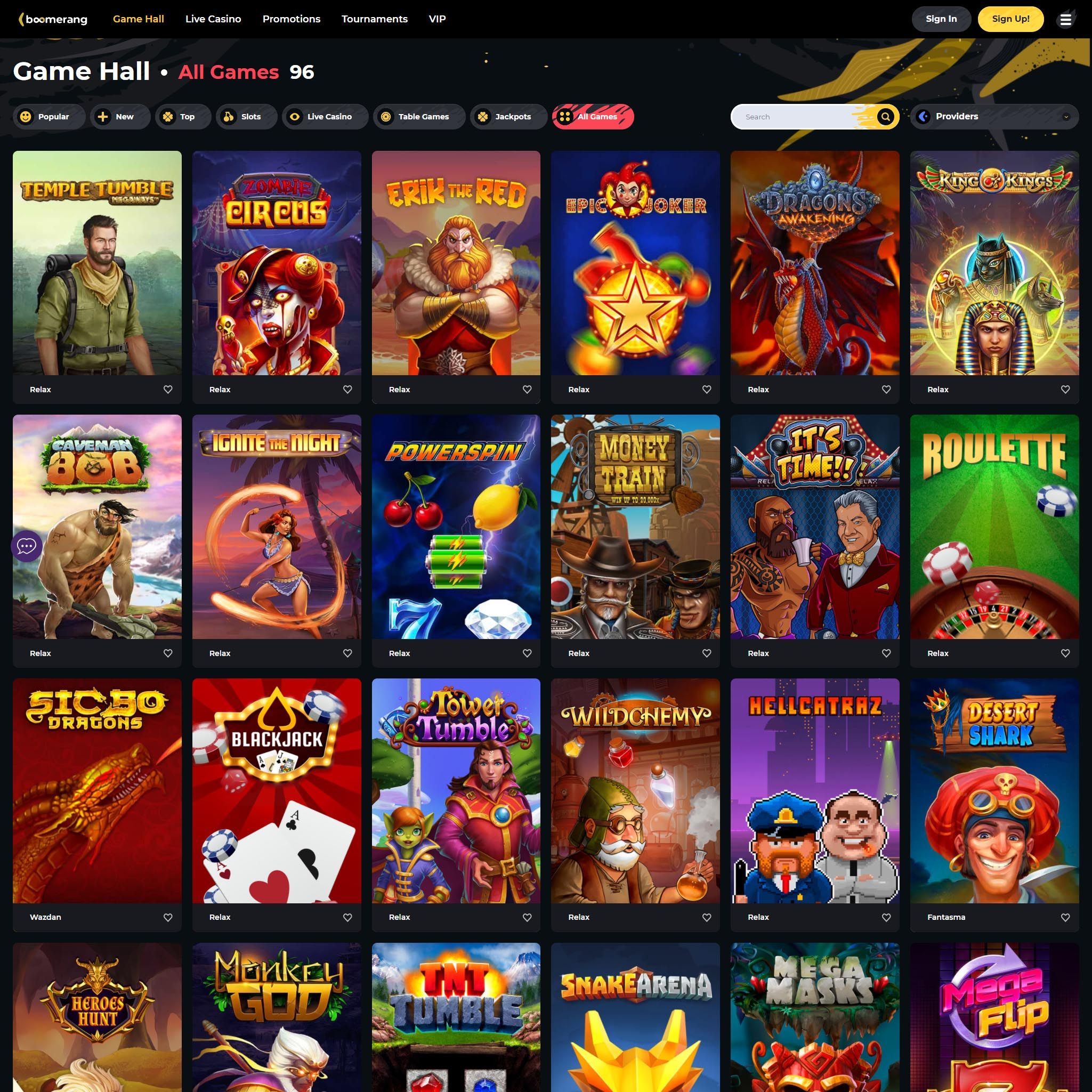 Boomerang Casino full games catalogue