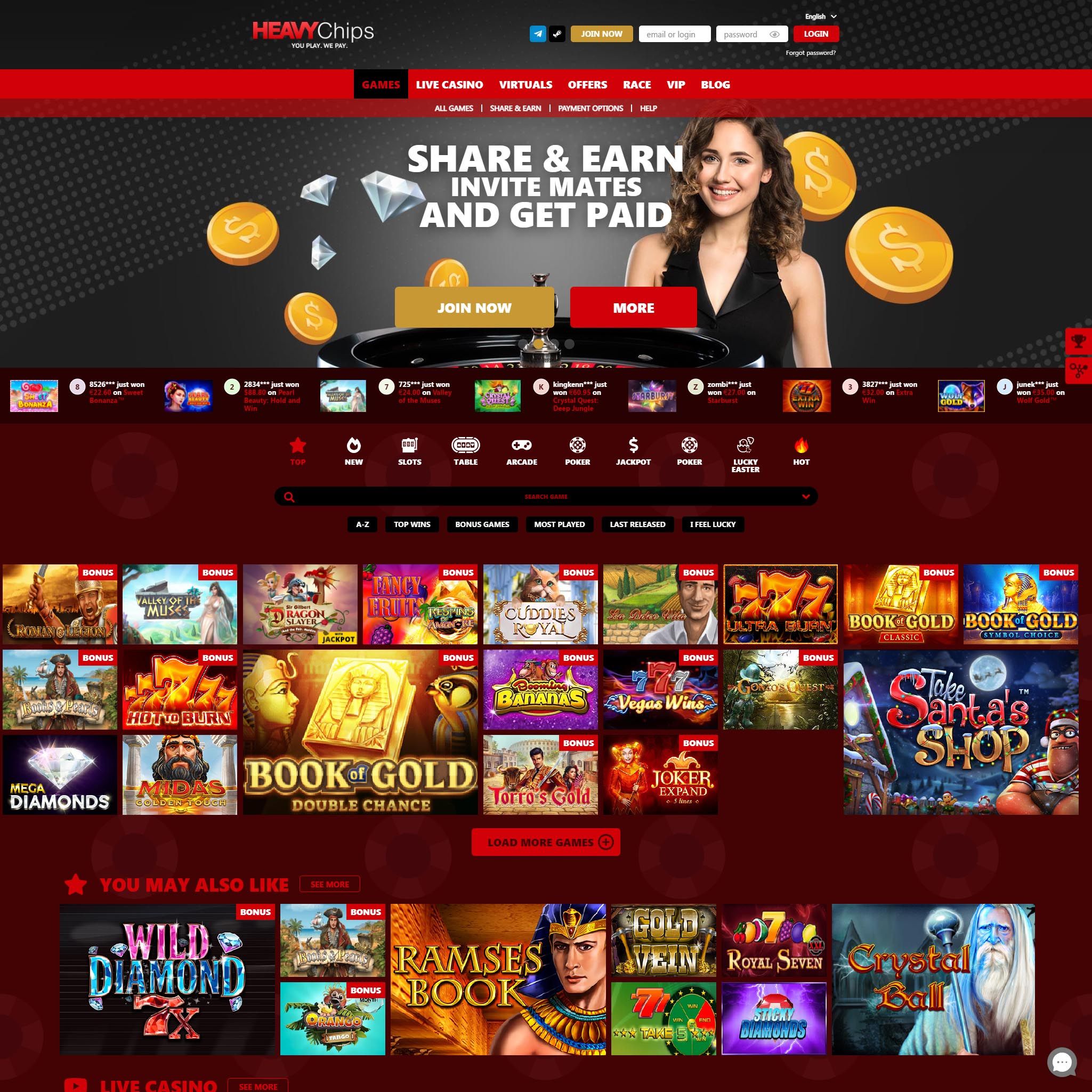 Heavy Chips Casino full games catalogue