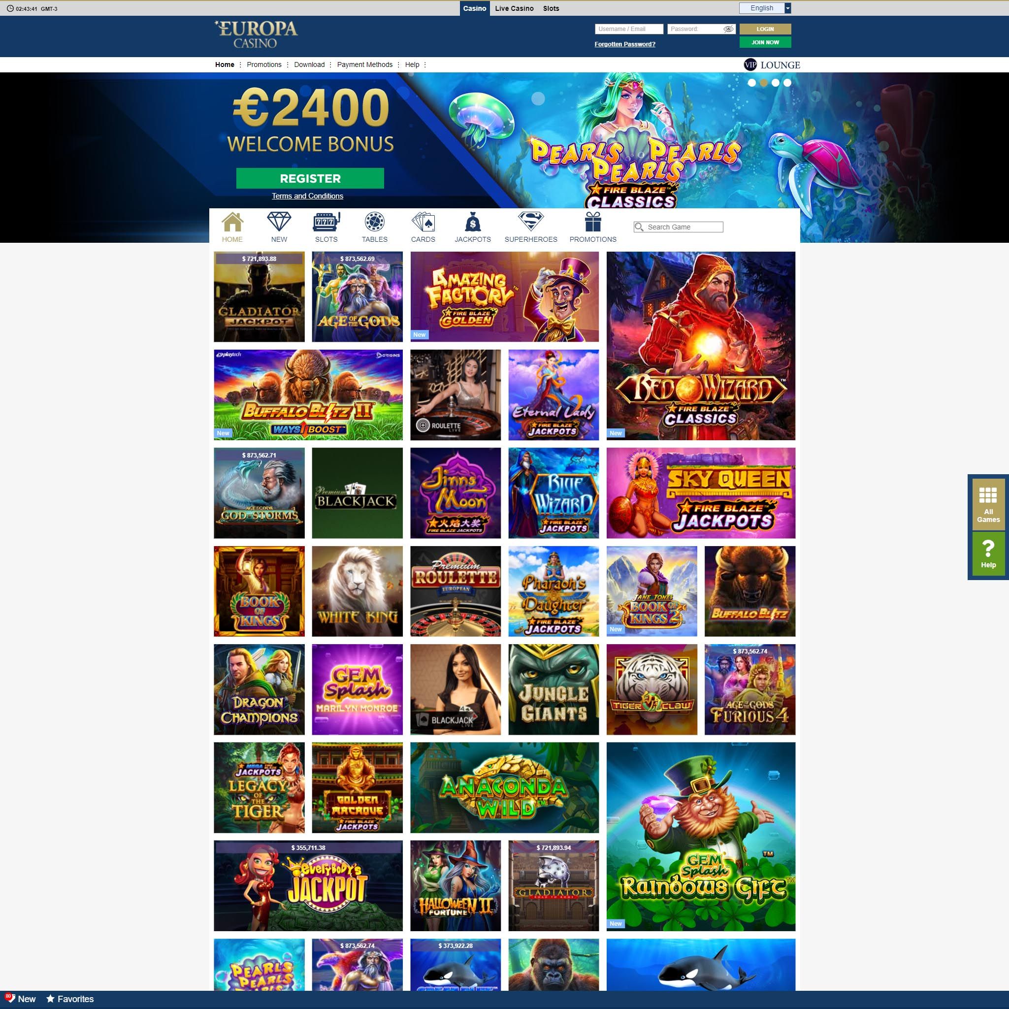 Europa Casino full games catalogue