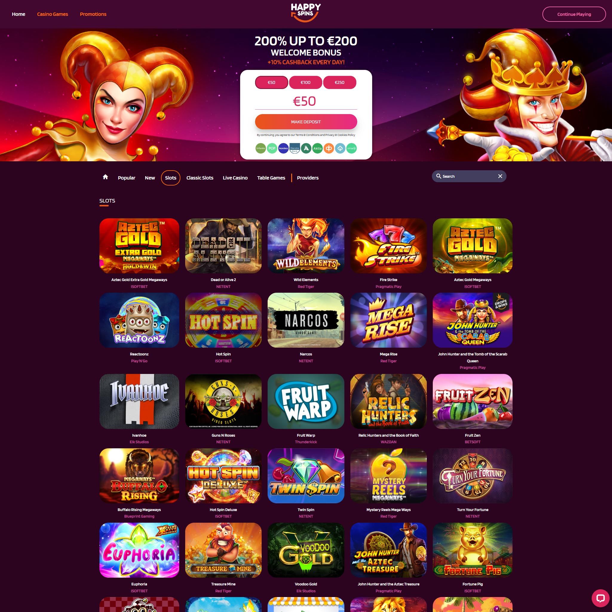 HappySpins Casino full games catalogue