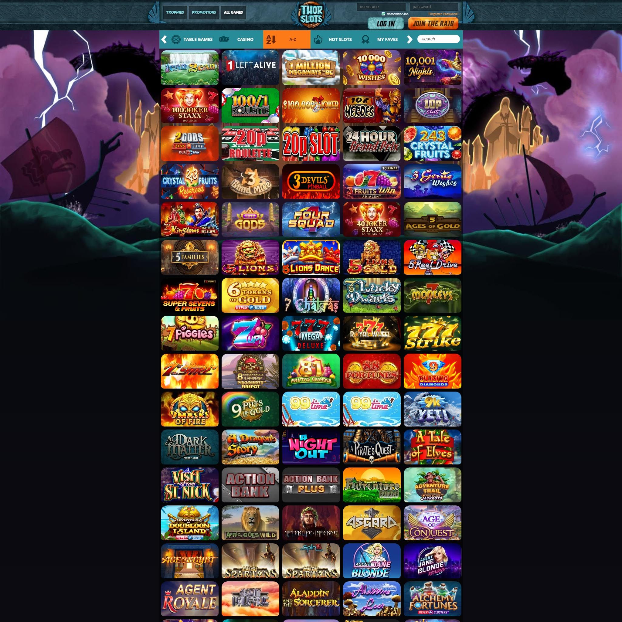 Thor Slots full games catalogue