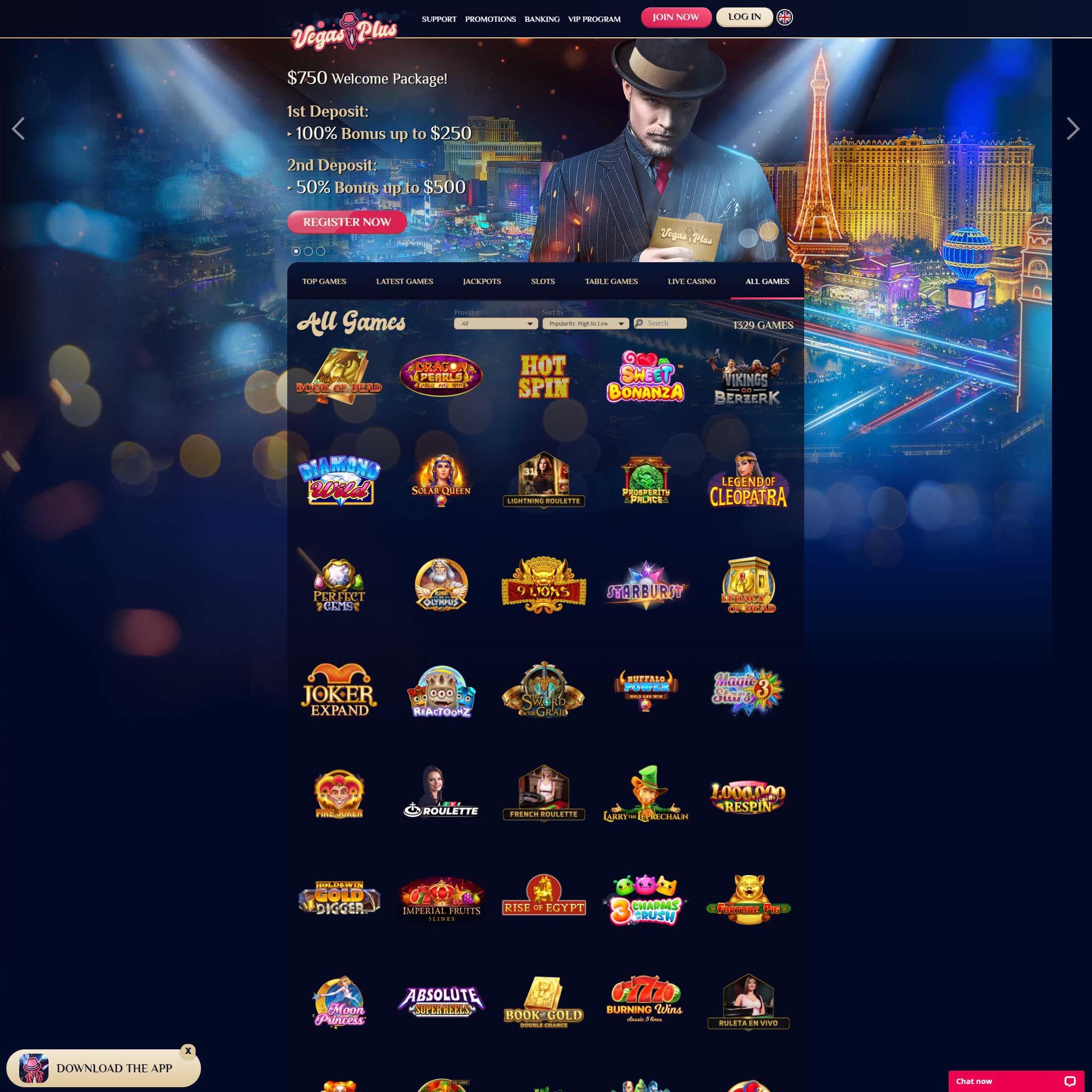 Vegas Plus full games catalogue