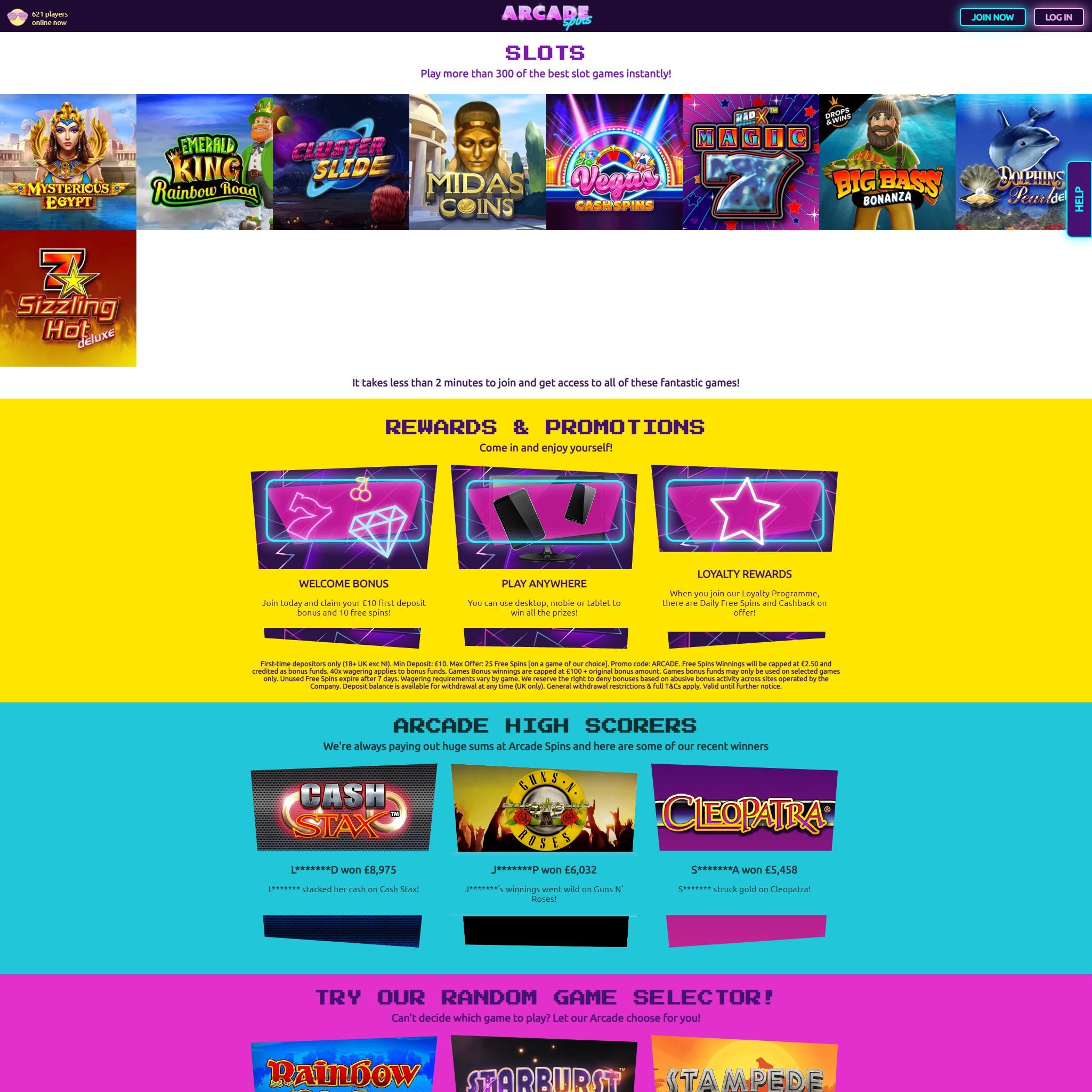 Arcade Spins full games catalogue